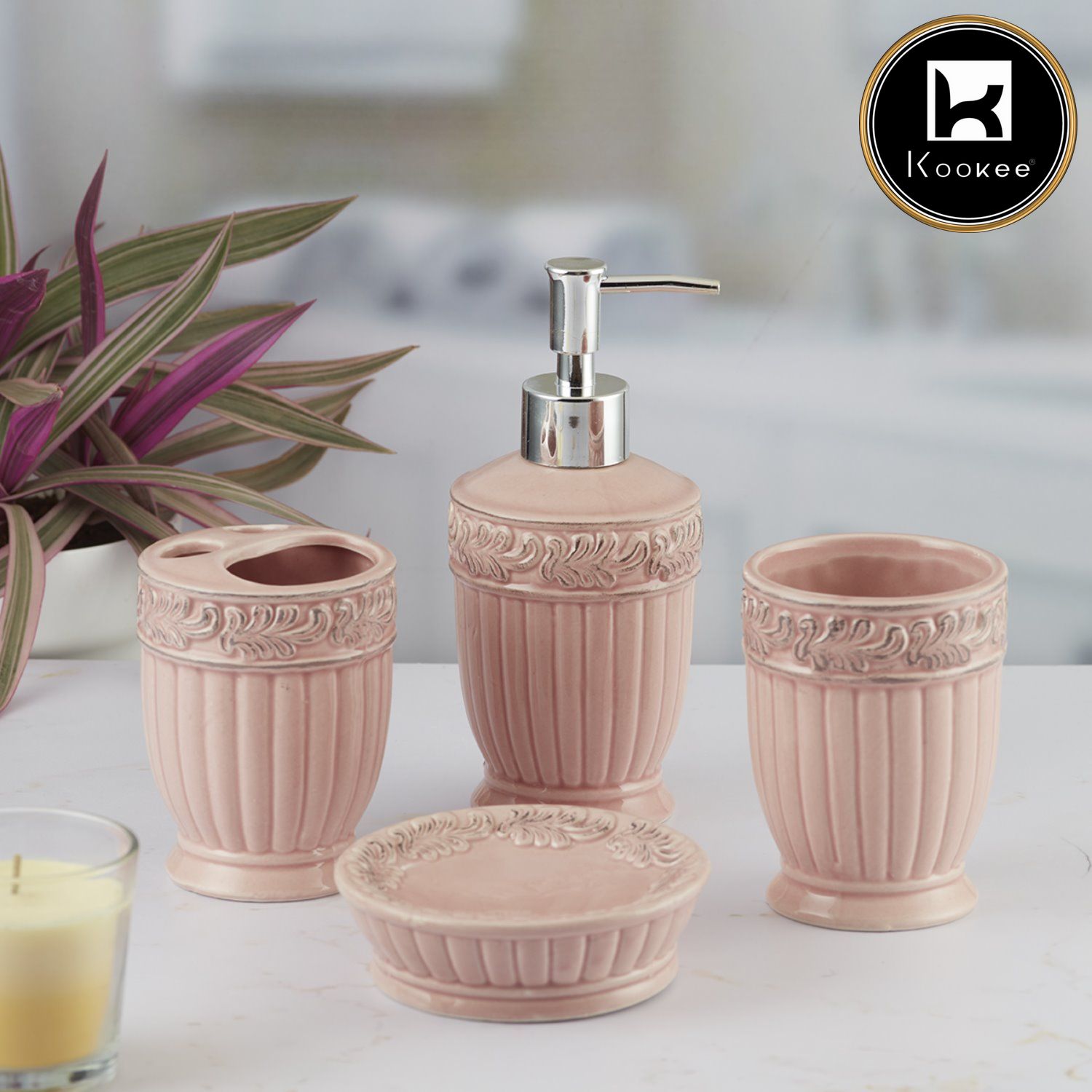 Kookee Ceramic Bathroom Sets, Pink, ART09644