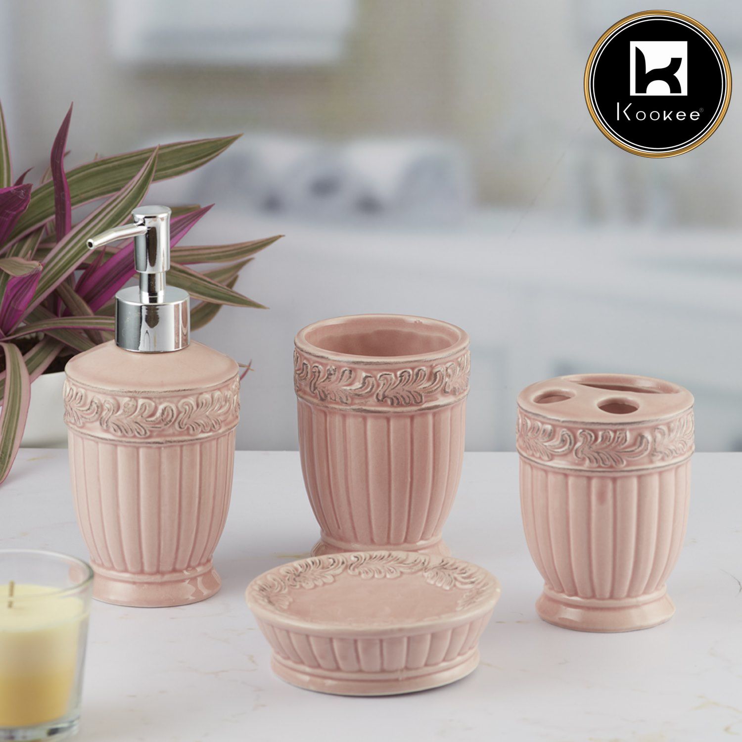 Kookee Ceramic Bathroom Sets, Pink, ART09644