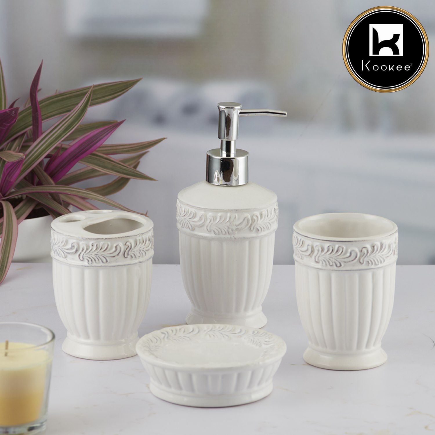 Kookee Ceramic Bathroom Sets, White, ART09645