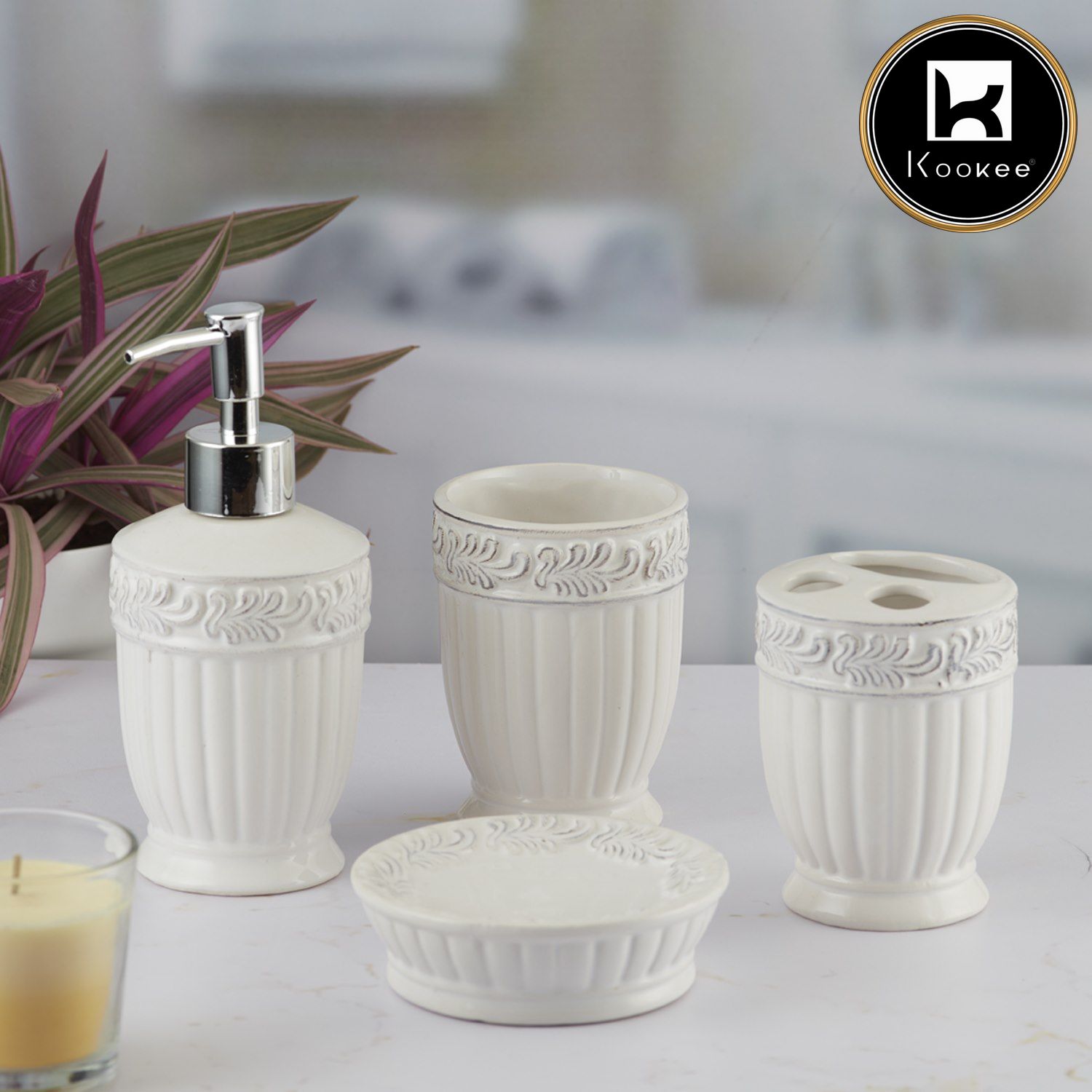 Kookee Ceramic Bathroom Sets, White, ART09645