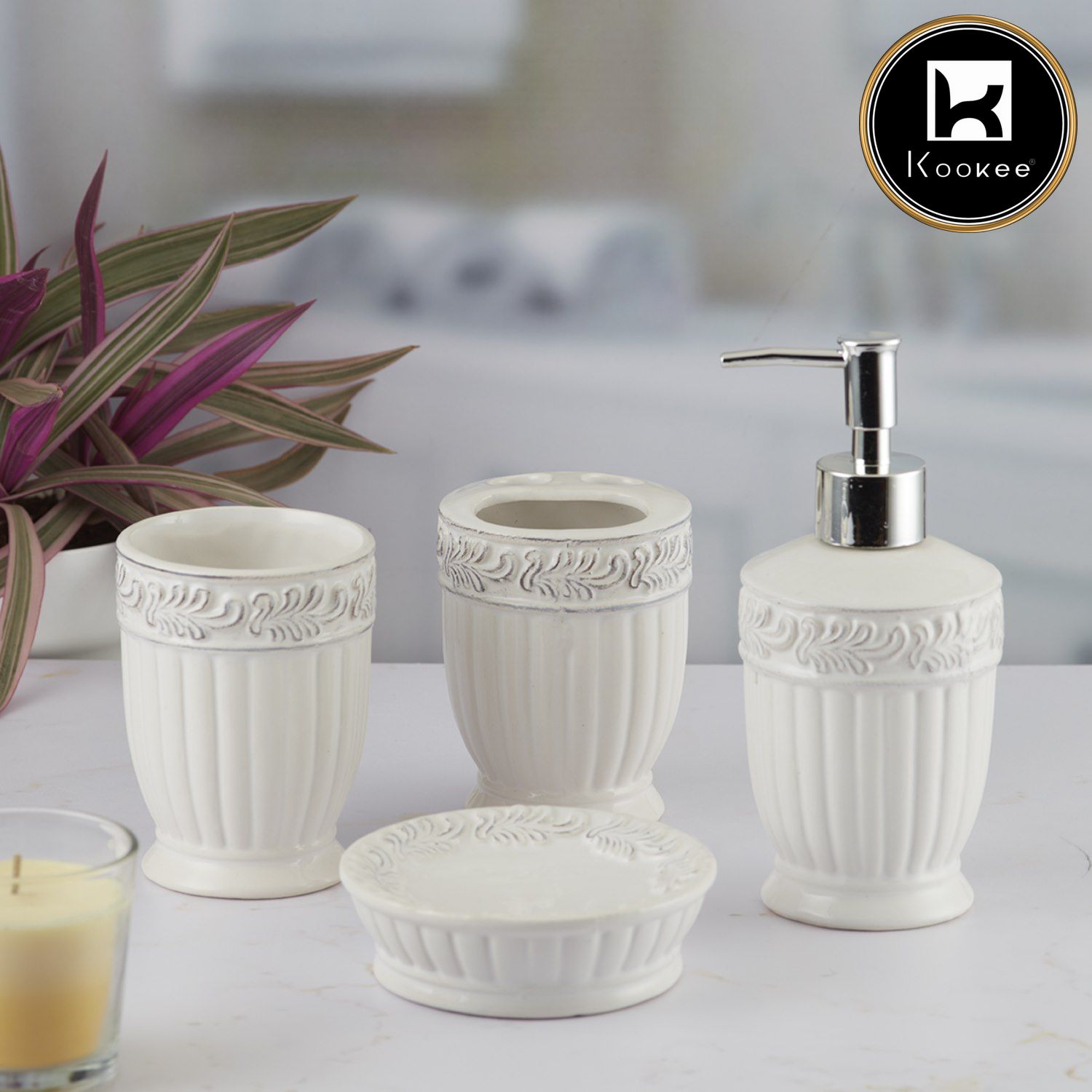 Kookee Ceramic Bathroom Sets, White, ART09645