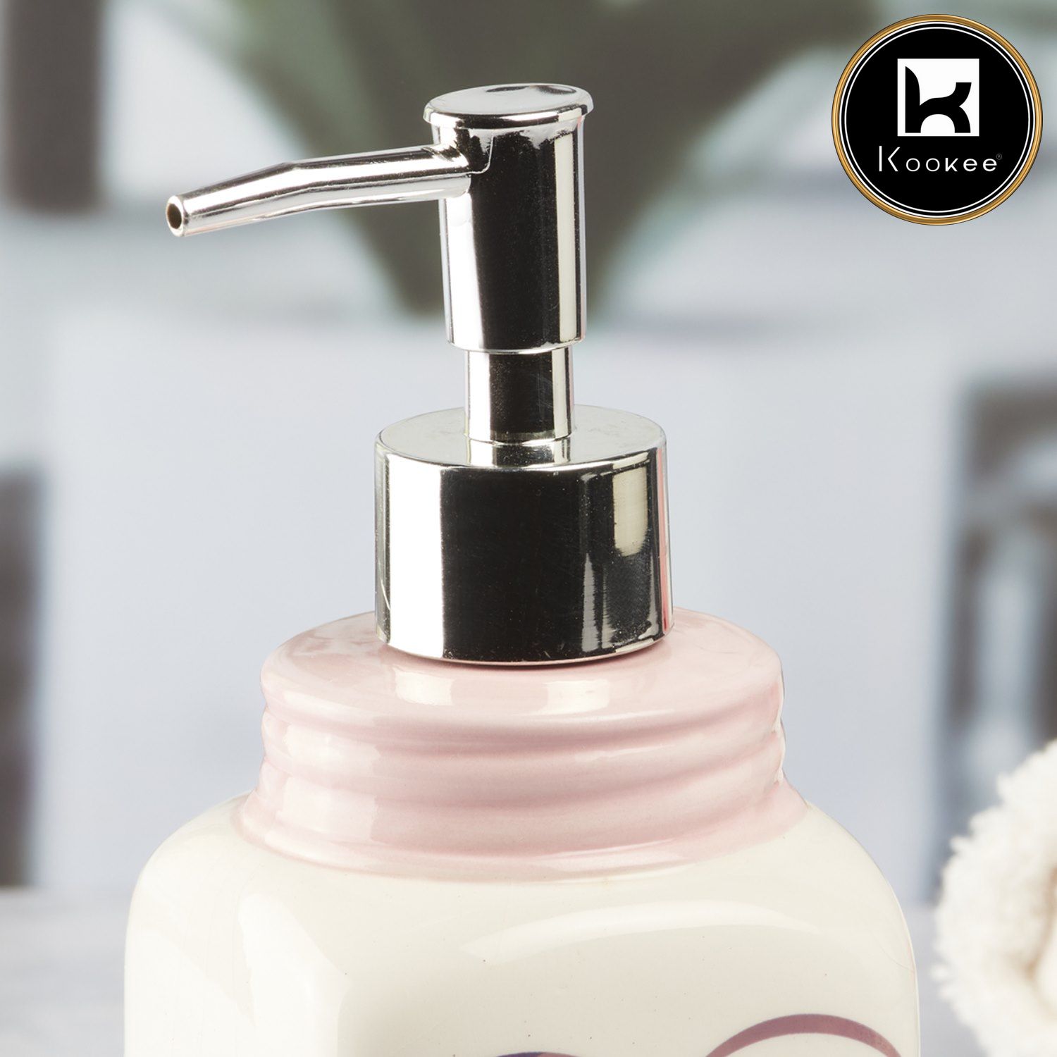 Ceramic Soap Dispenser for handwash for Bathroom, White/Pink, (Set of 1) (9651)