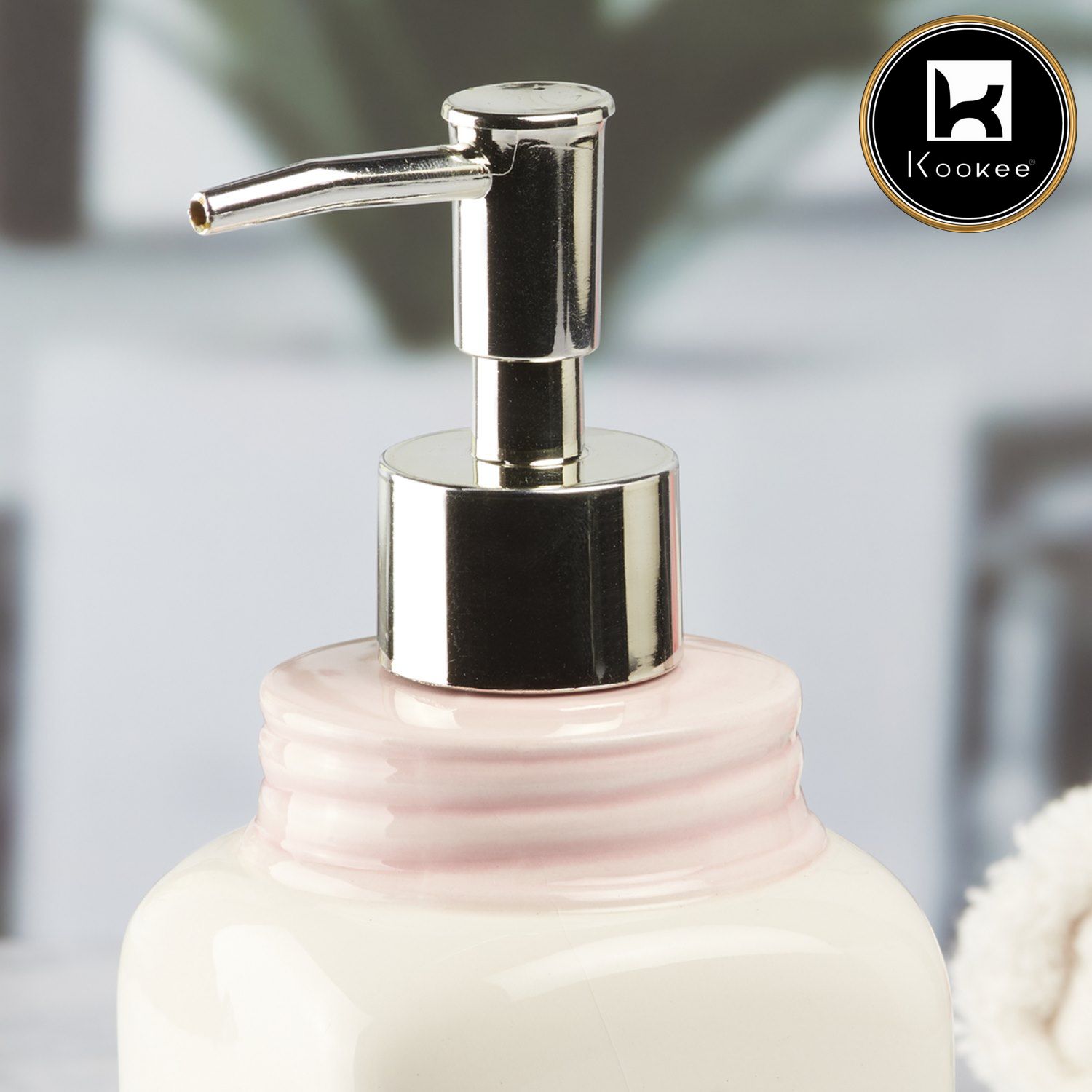 Ceramic Soap Dispenser for handwash for Bathroom, White/Pink, (Set of 1) (9652)