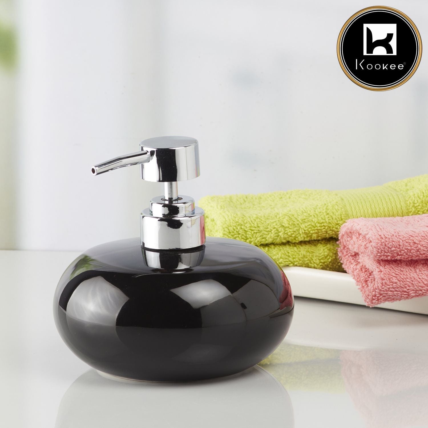 Ceramic Soap Dispenser for handwash for Bathroom, Black, (Set of 1) (9654)