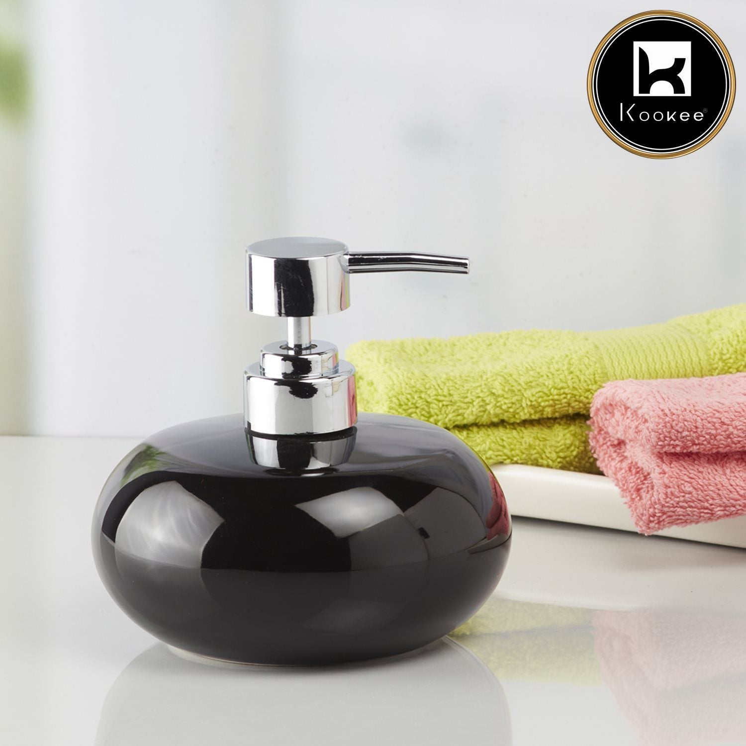 Ceramic Soap Dispenser for handwash for Bathroom, Black (Set of 1) (9654)