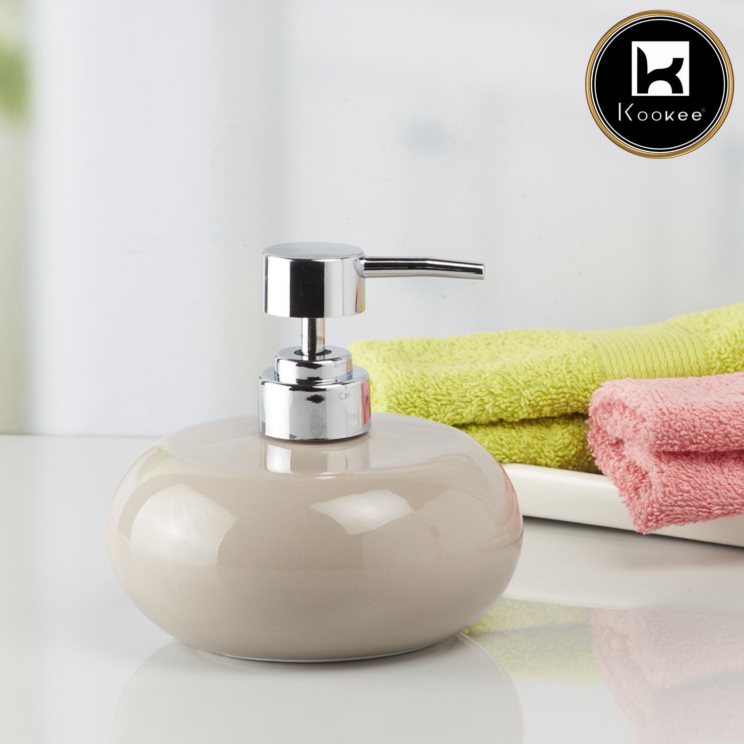 Ceramic Soap Dispenser for handwash for Bathroom, Beige (Set of 1) (9655)