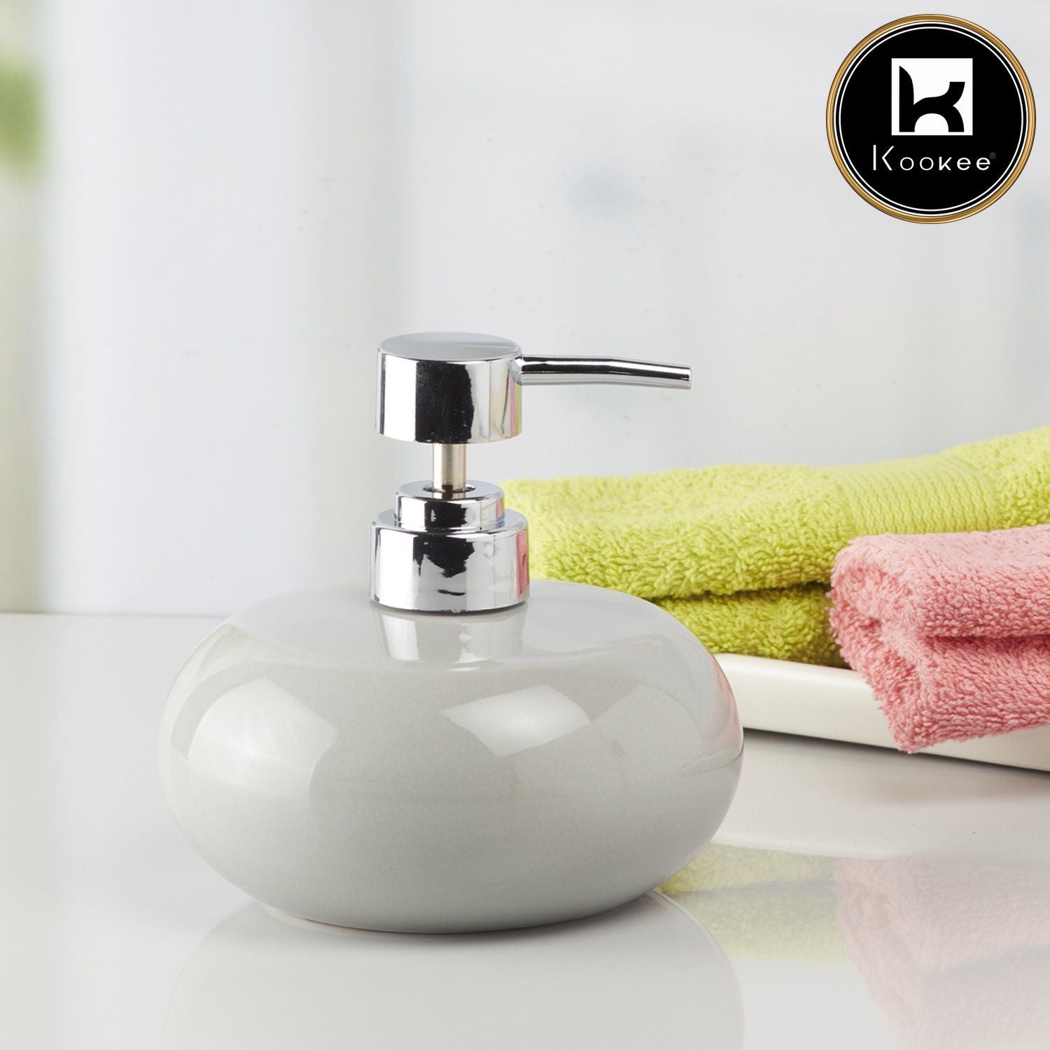 Ceramic Soap Dispenser for handwash for Bathroom, Grey (Set of 1) (9656)