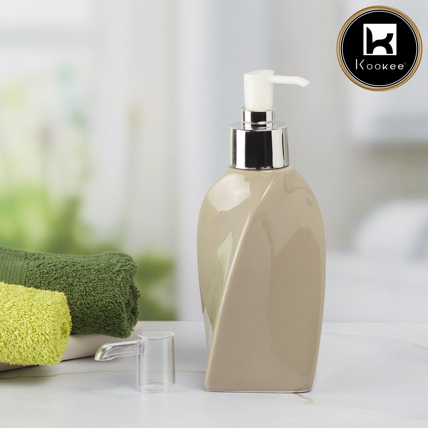 Ceramic Soap Dispenser for handwash for Bathroom, Beige (V-CSD-042)