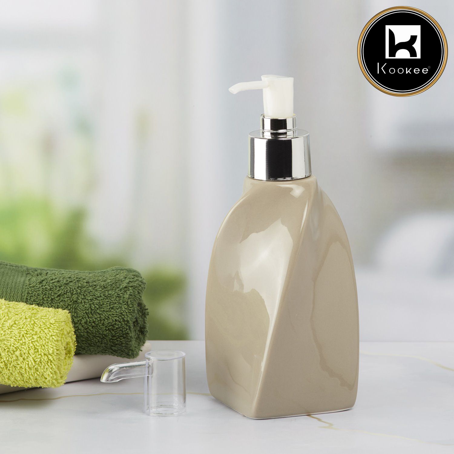 Ceramic Soap Dispenser for handwash for Bathroom, Beige (Set of 1) (9658)