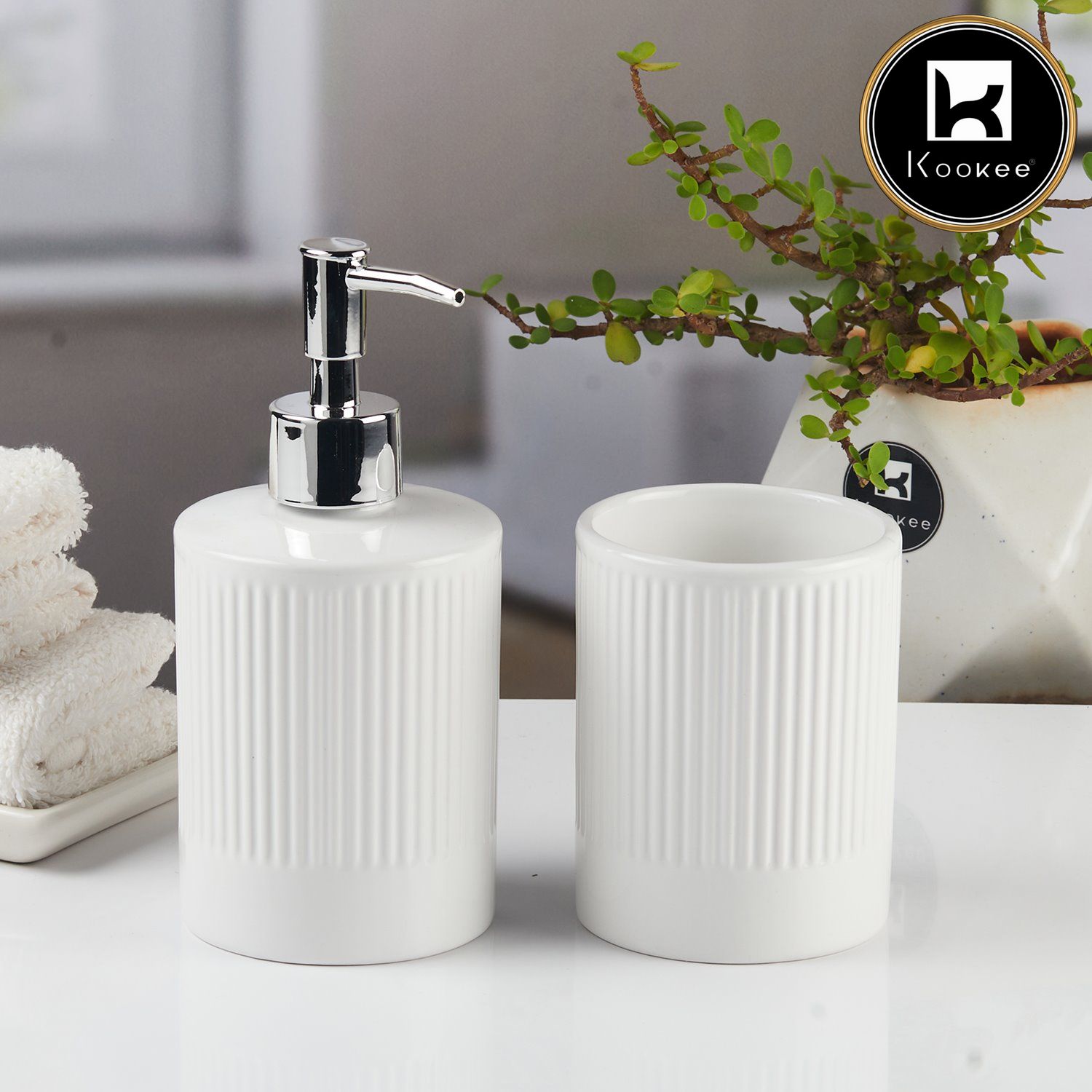 Ceramic Bathroom Accessories Set of 2 with Soap Dispenser (9716)