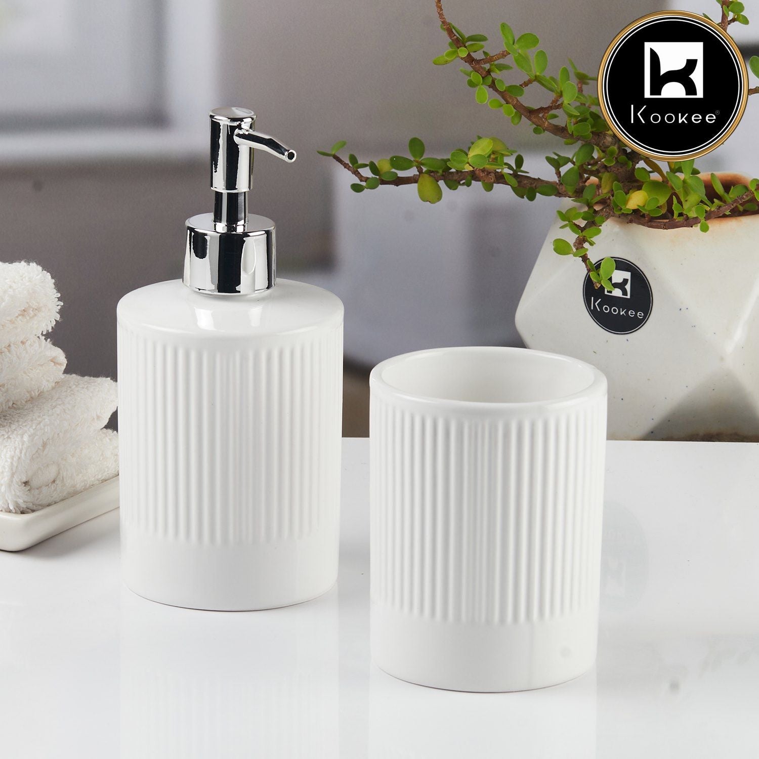 Ceramic Bathroom Accessories Set of 2 with Soap Dispenser (9716)