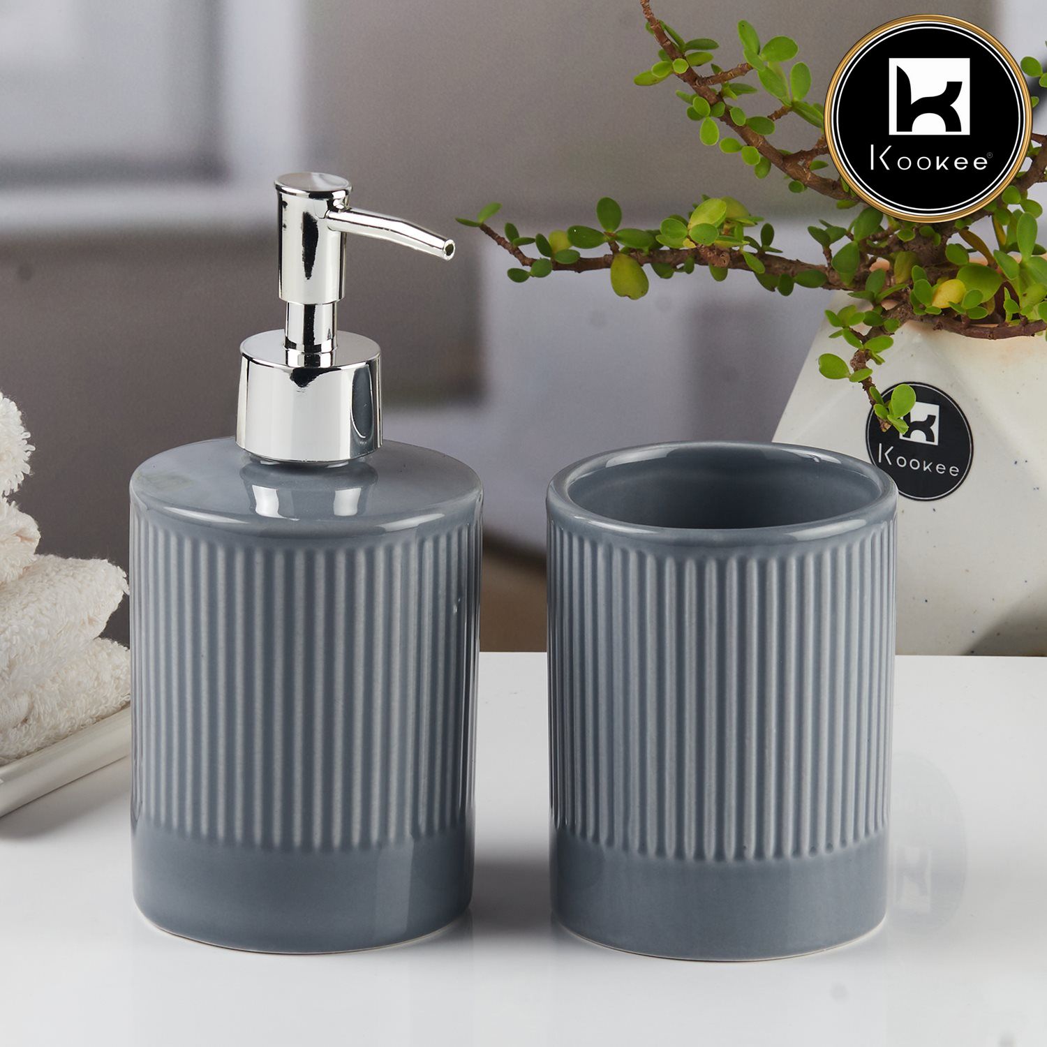 Kookee Ceramic Bathroom Sets, Grey, ART09717