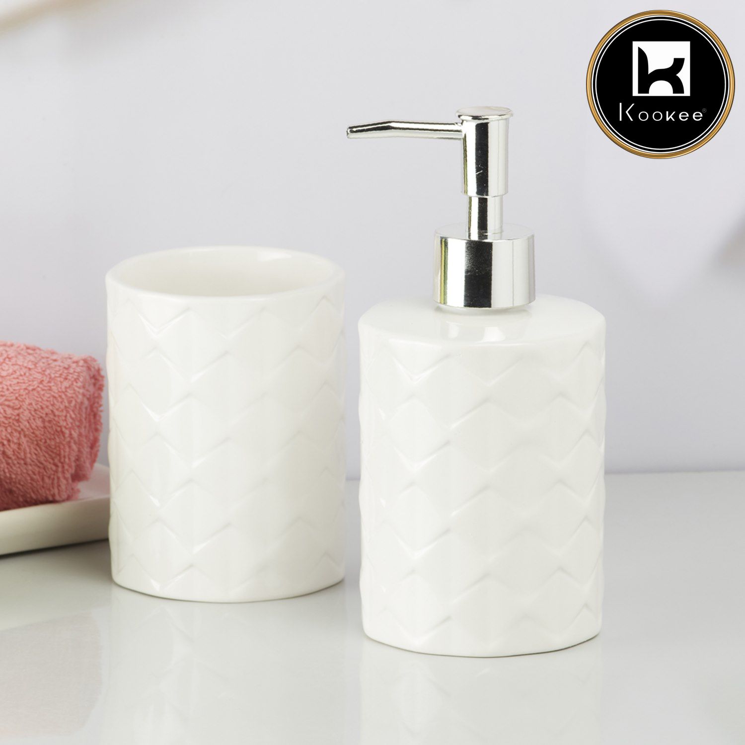Kookee Ceramic Bathroom Sets, White, ART09719