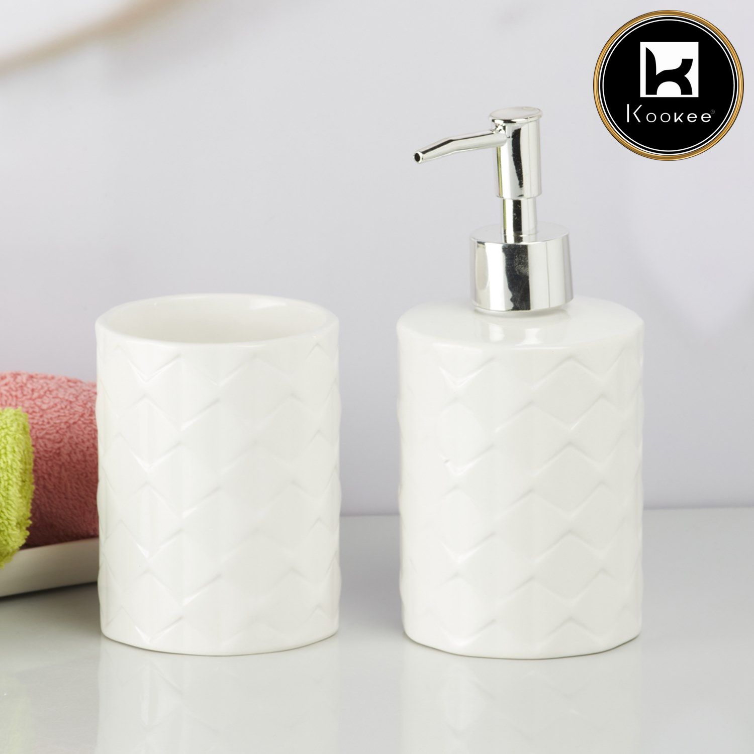 Ceramic Bathroom Accessories Set of 2 with Soap Dispenser (9719)