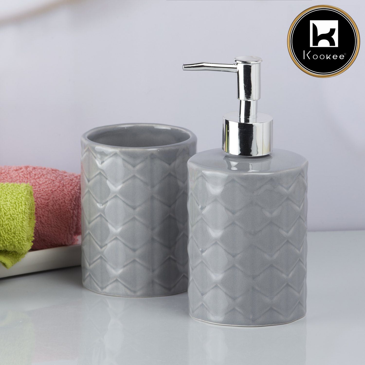 Kookee Ceramic Bathroom Sets, Grey, ART09720