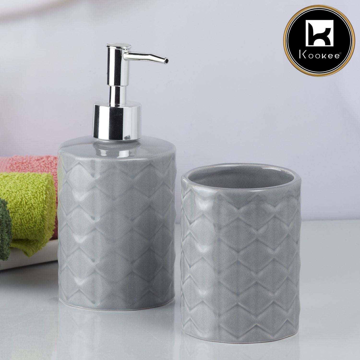 Ceramic Bathroom Accessories Set of 2 with Soap Dispenser (9720)