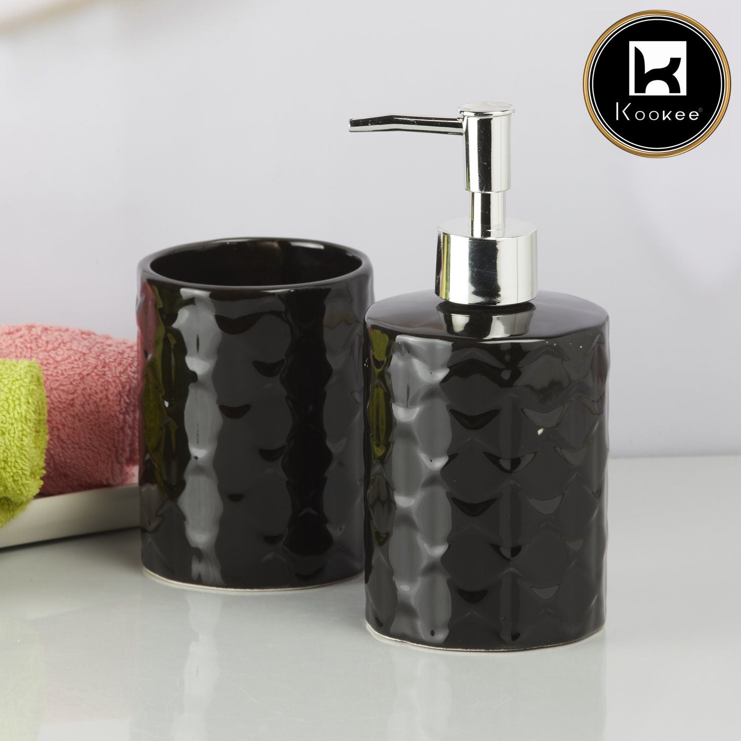 Kookee Ceramic Bathroom Sets, Black, ART09721