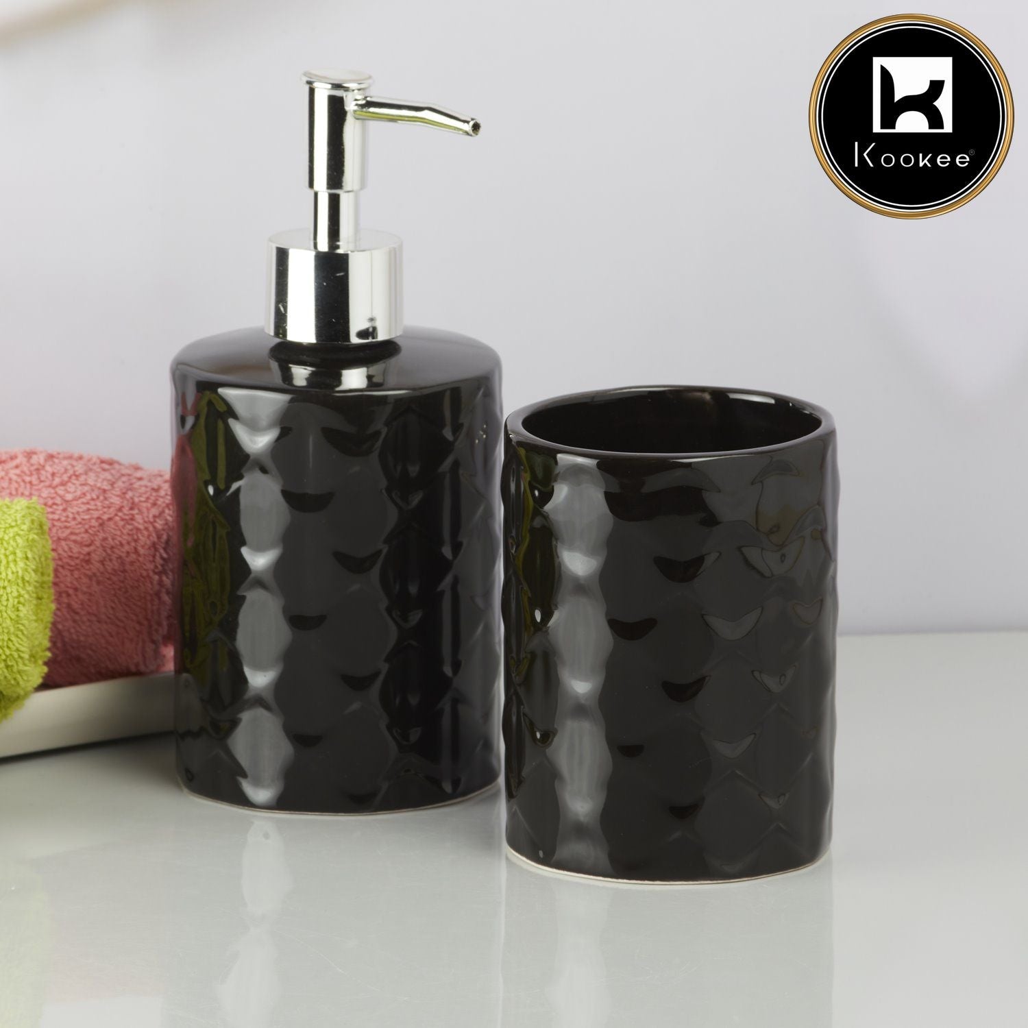 Ceramic Bathroom Accessories Set of 2 with Soap Dispenser (V-CBS-003-6)