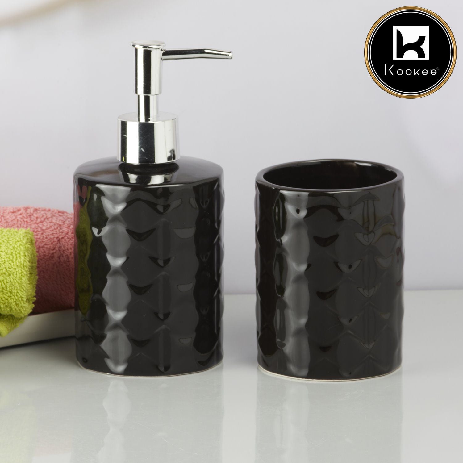 Kookee Ceramic Bathroom Sets, Black, ART09721