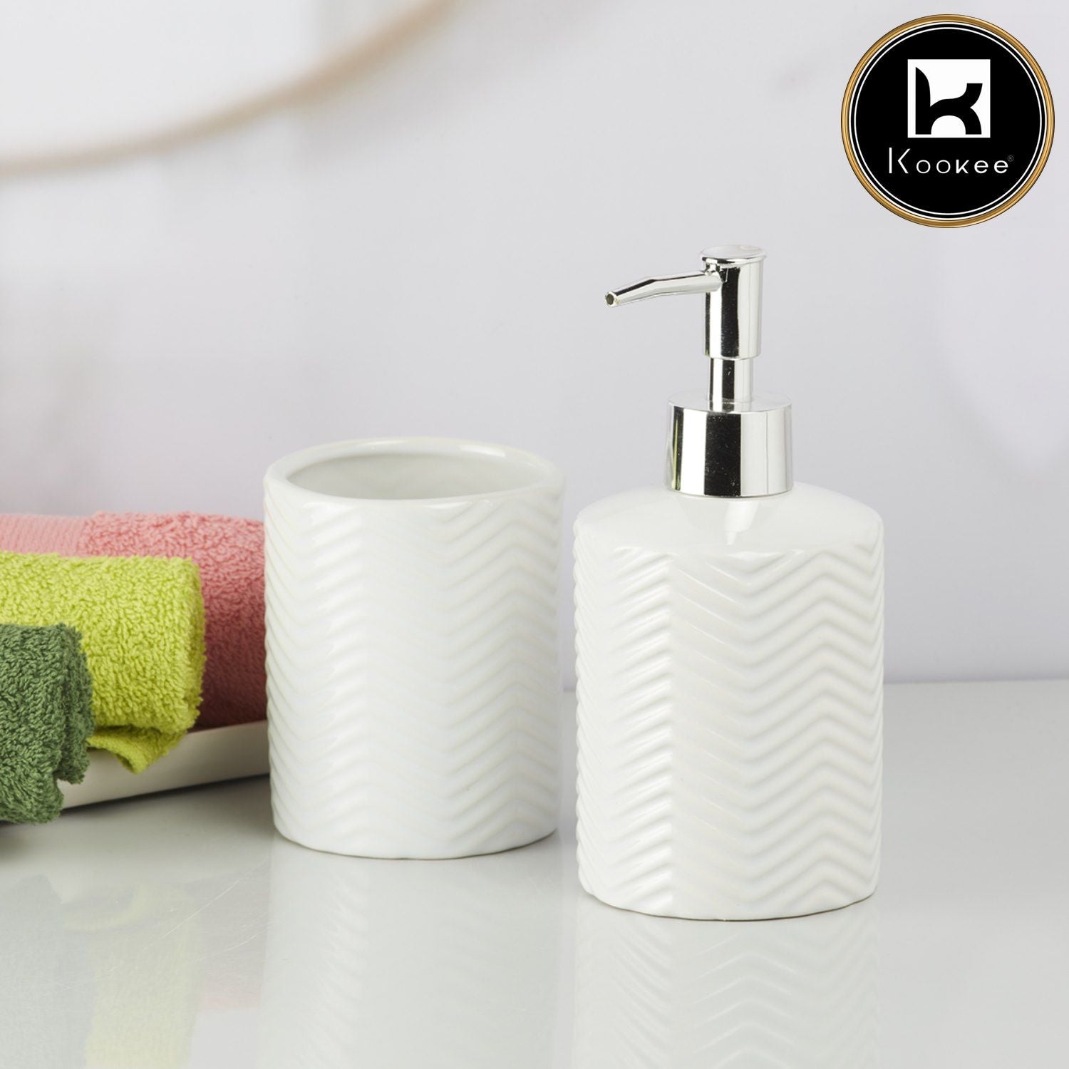 Ceramic Bathroom Accessories Set of 2 with Soap Dispenser (9722)