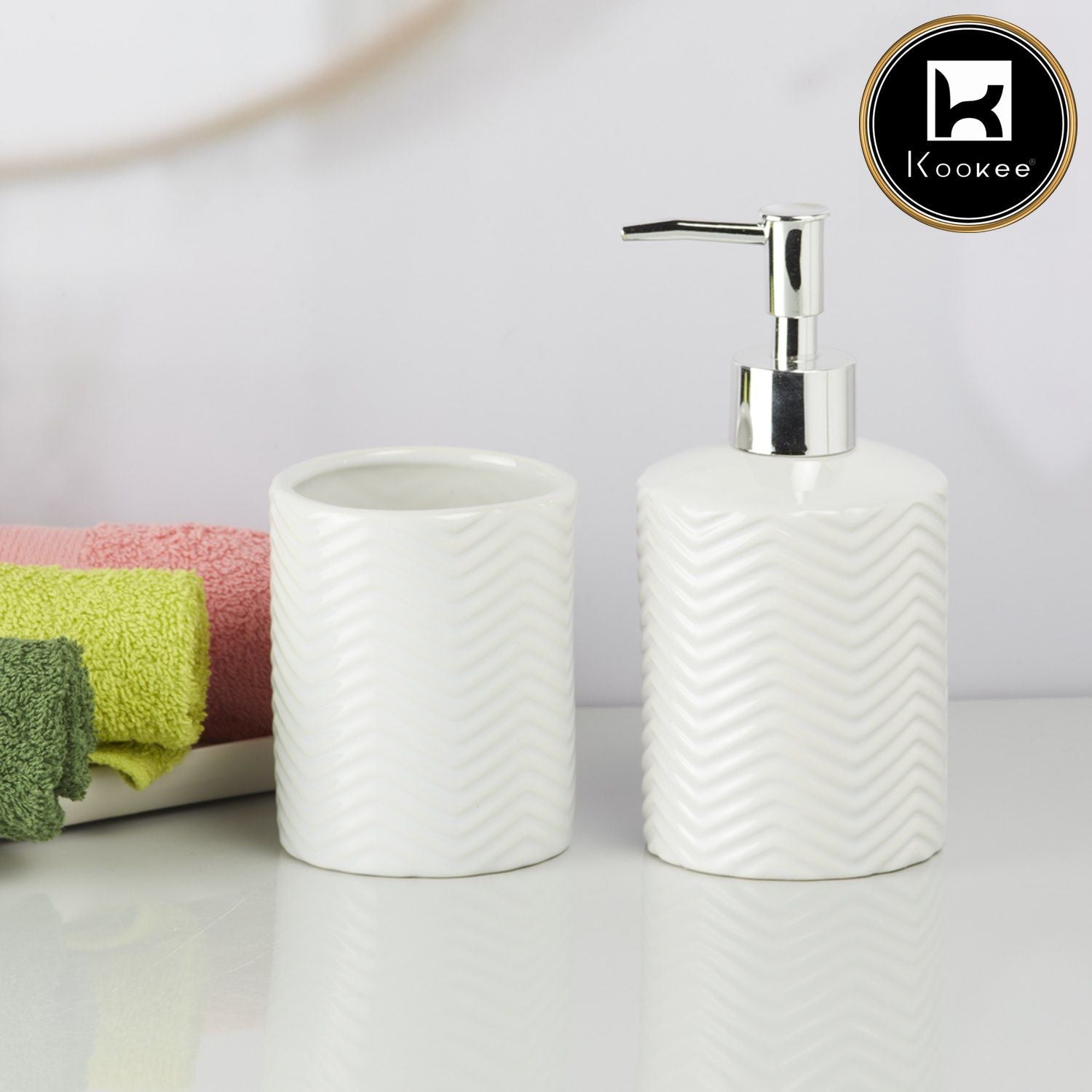 Ceramic Bathroom Accessories Set of 2 with Soap Dispenser (9722)