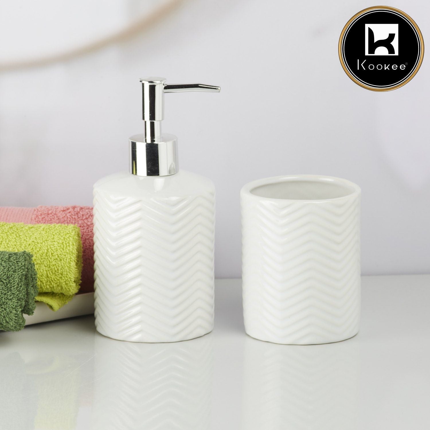 Ceramic Bathroom Accessories Set of 2 with Soap Dispenser (9722)