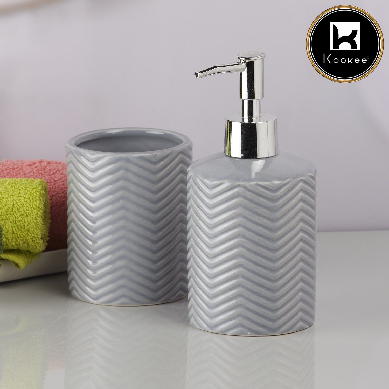 Kookee Ceramic Bathroom Sets, Grey, ART09726