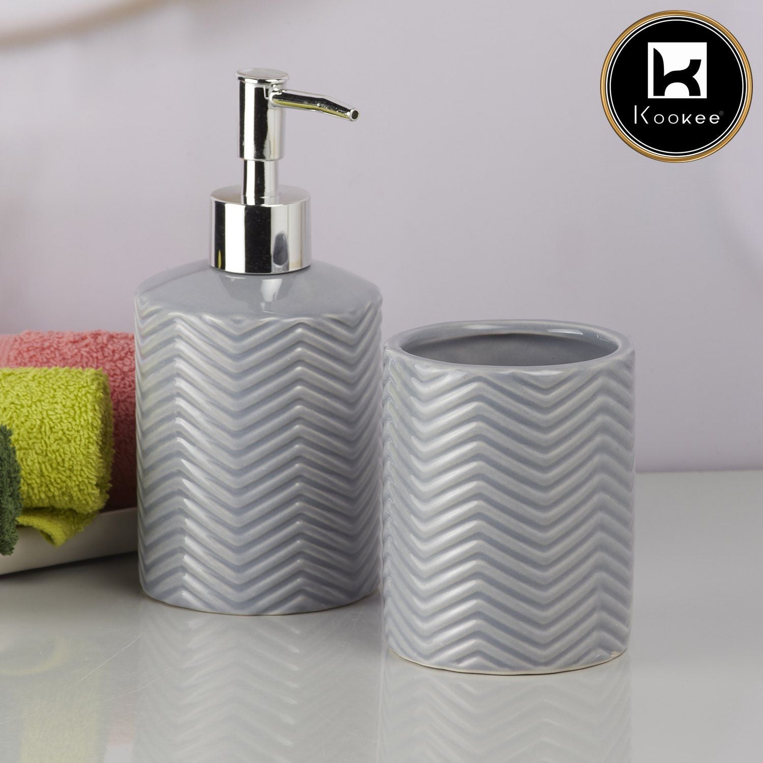 Ceramic Bathroom Accessories Set of 2 with Soap Dispenser (9726)