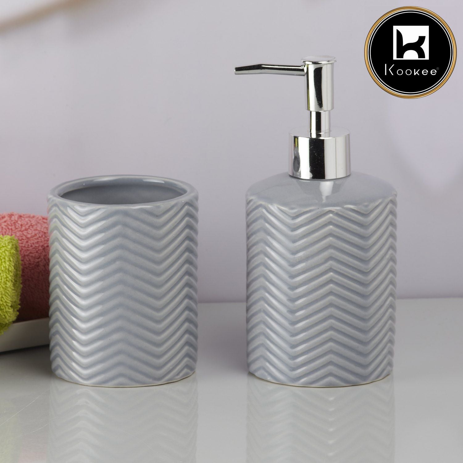 Kookee Ceramic Bathroom Sets, Grey, ART09726