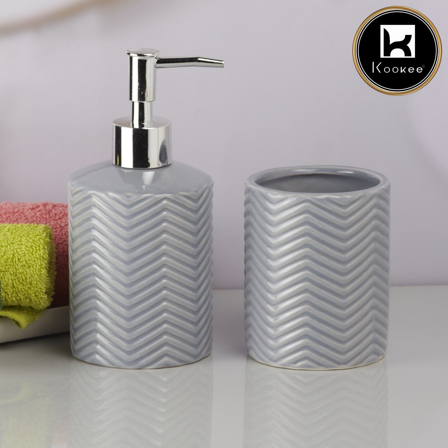 Ceramic Bathroom Accessories Set of 2 with Soap Dispenser (9726)
