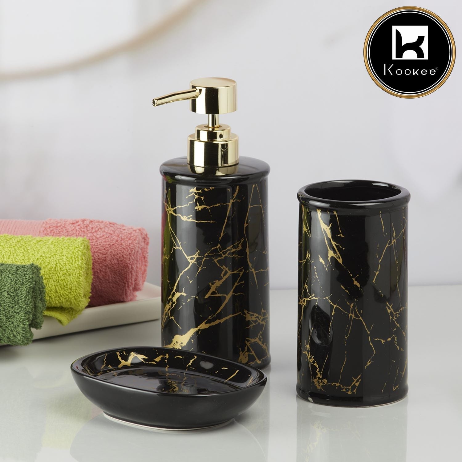 Ceramic Bathroom Accessories Set of 3 with Soap Dispenser (V-CBS-030-1)