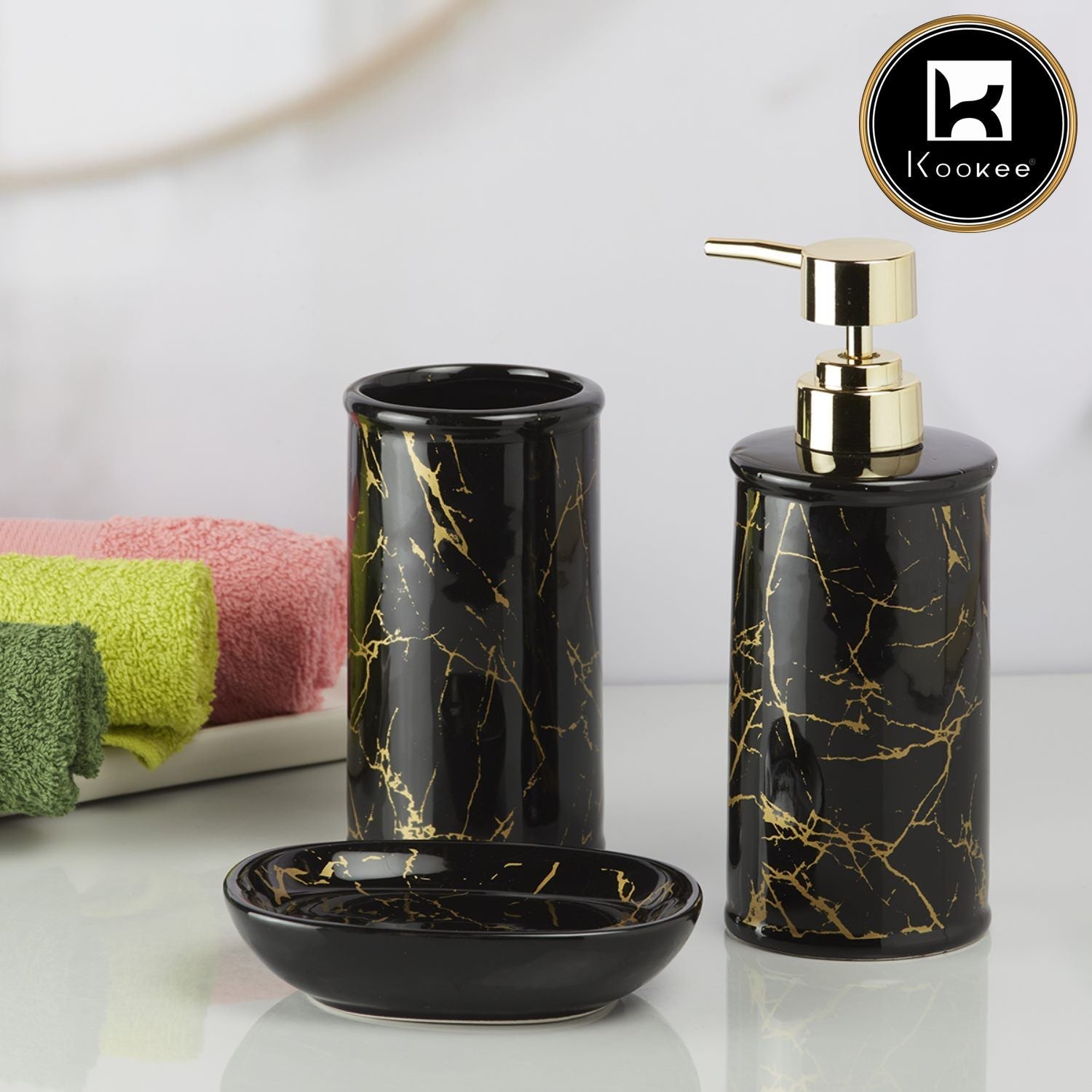 Ceramic Bathroom Accessories Set of 3 with Soap Dispenser (V-CBS-030-1)