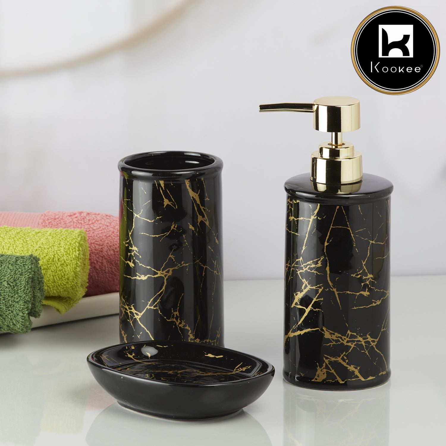 Kookee Ceramic Bathroom Sets, Black, ART09728