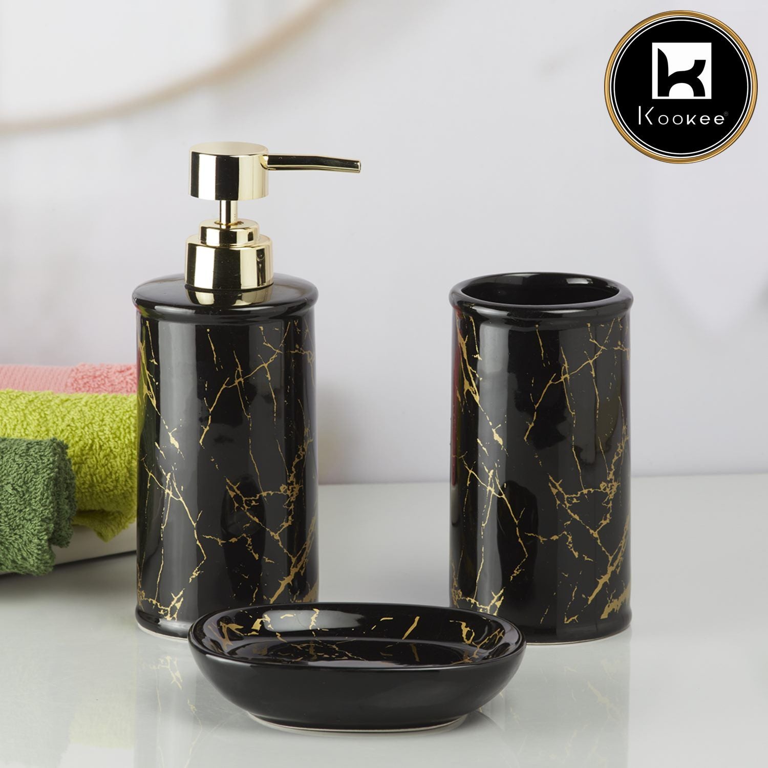 Kookee Ceramic Bathroom Sets, Black, ART11053