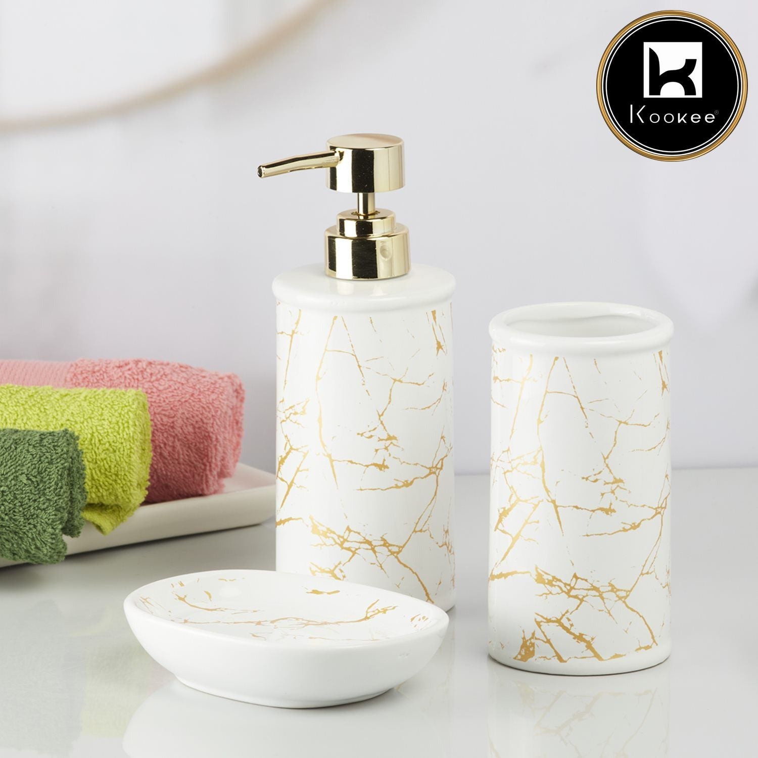 Ceramic Bathroom Accessories Set of 3 with Soap Dispenser (9729)