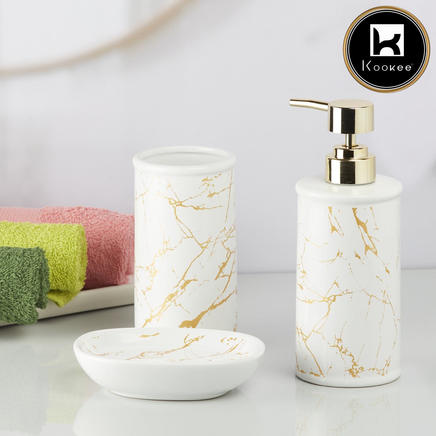 Kookee Ceramic Bathroom Sets, White, ART09729
