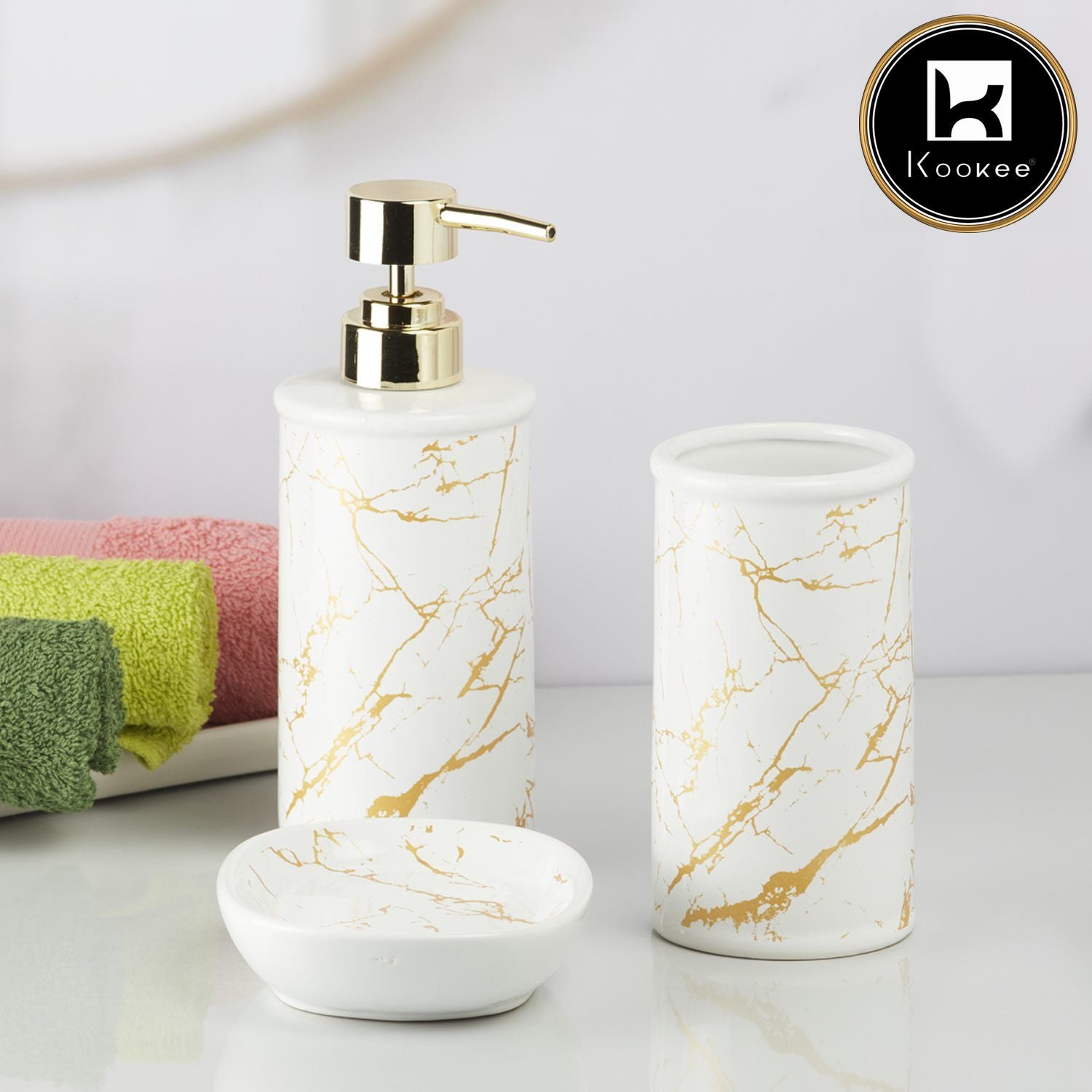 Kookee Ceramic Bathroom Sets, White, ART09729