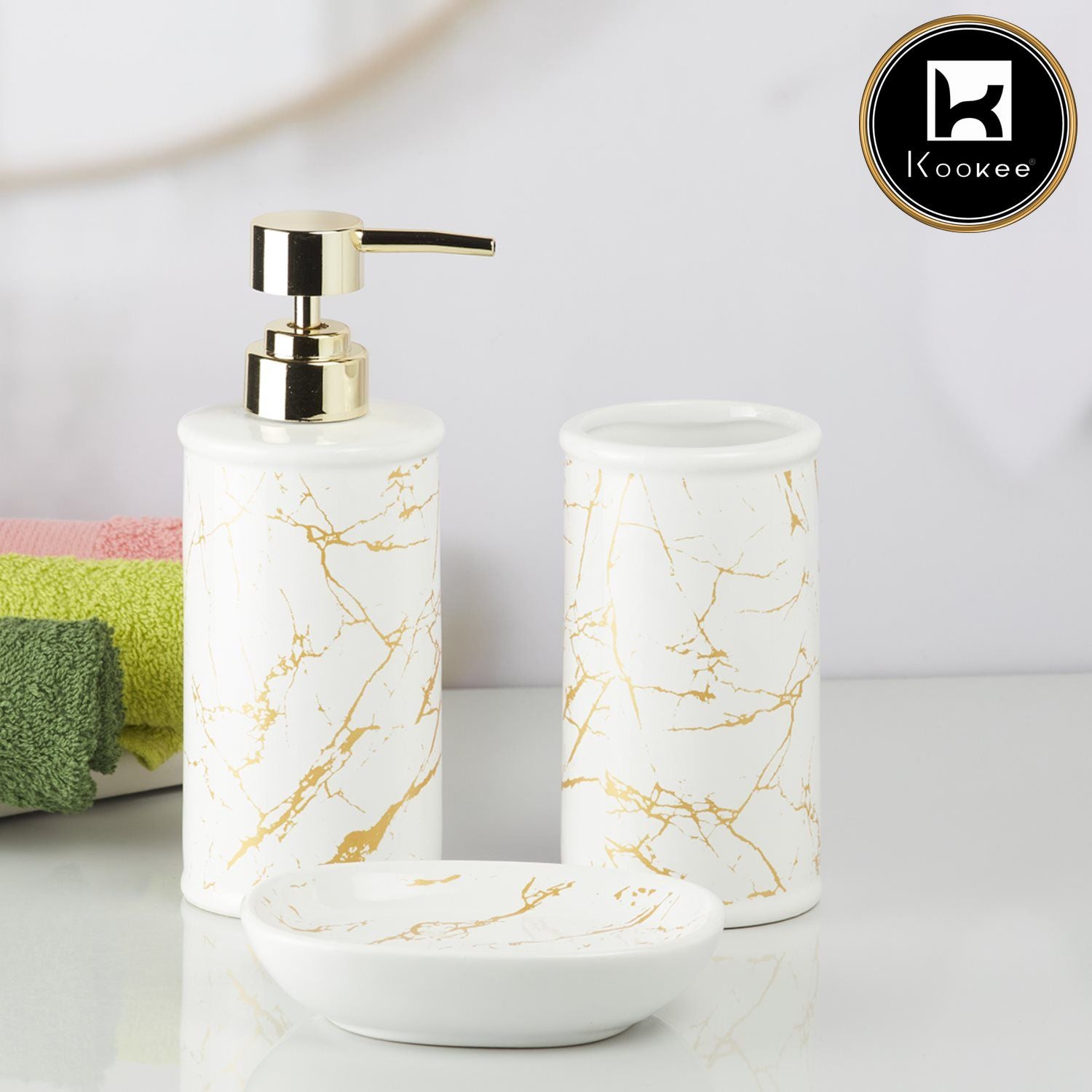 Kookee Ceramic Bathroom Sets, White, ART09729