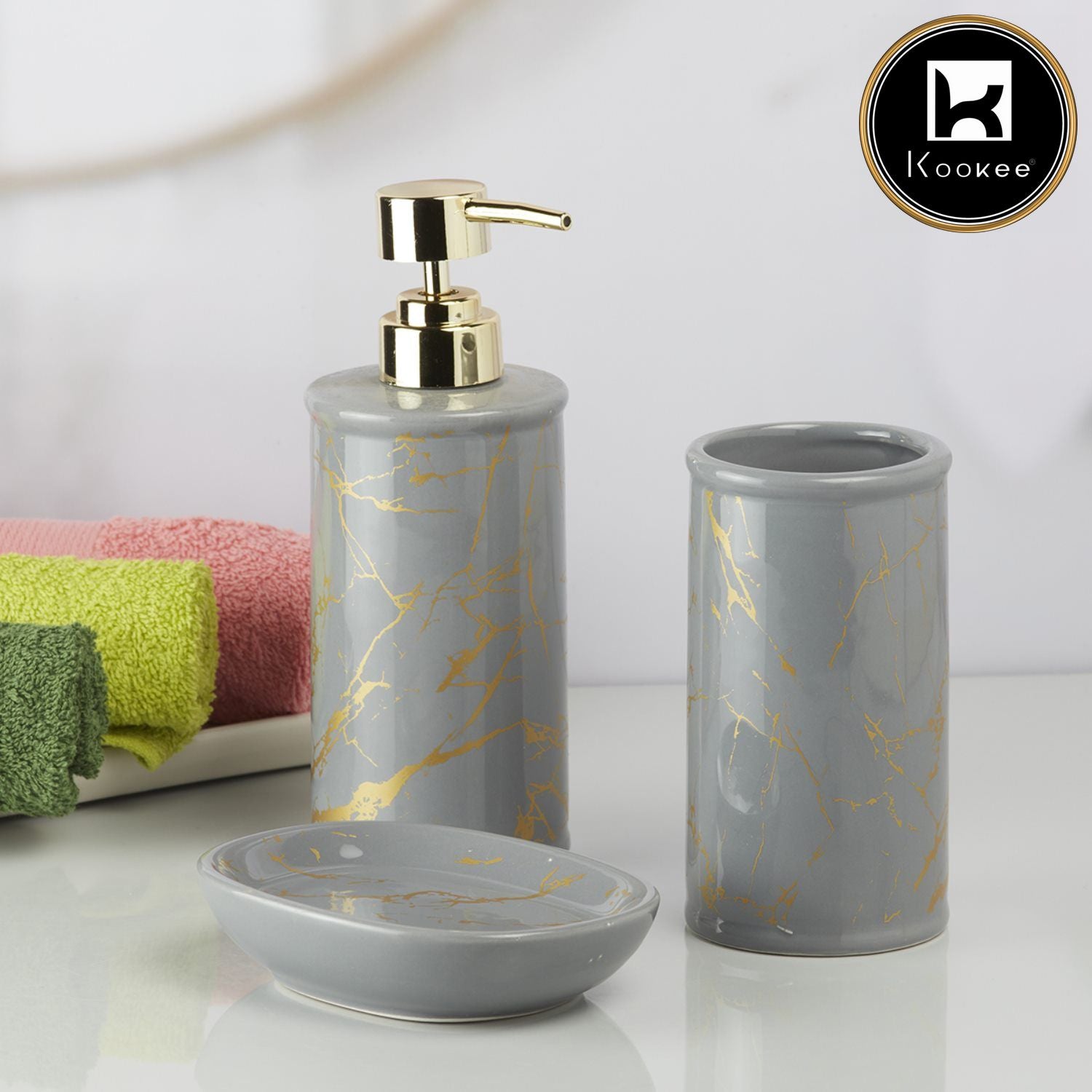 Kookee Ceramic Bathroom Sets, Grey, ART09730