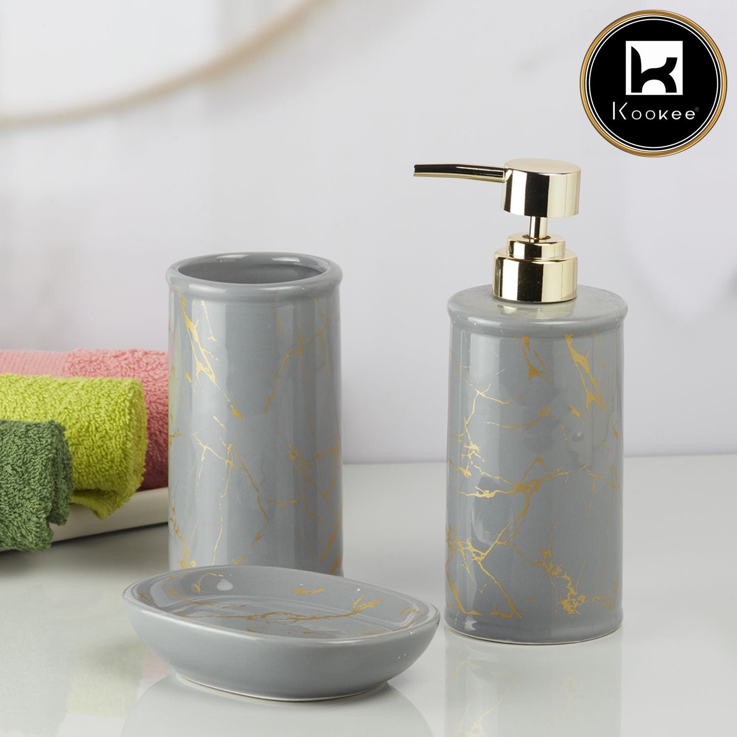 Kookee Ceramic Bathroom Sets, Grey, ART09730