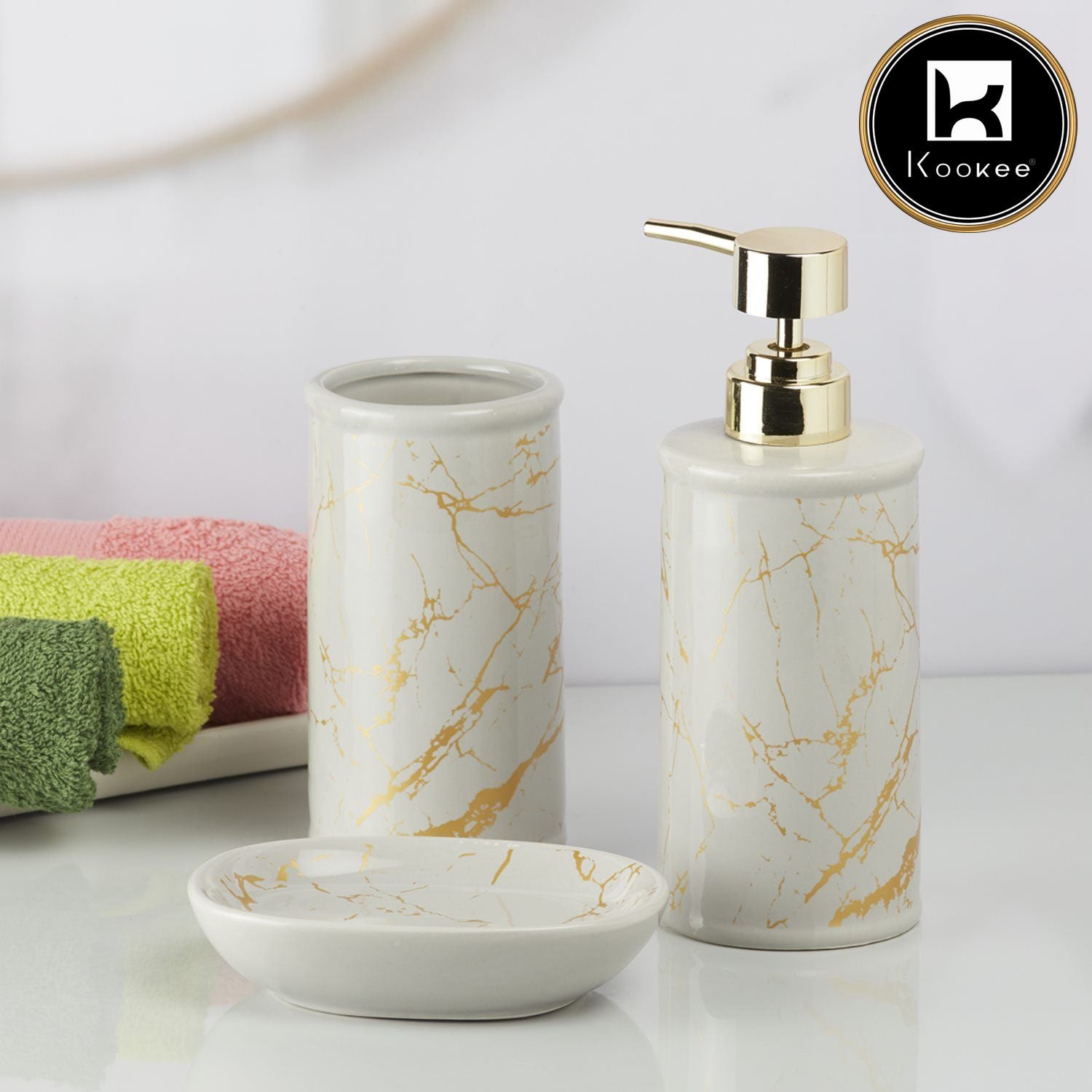 Kookee Ceramic Bathroom Sets, Grey, ART09731