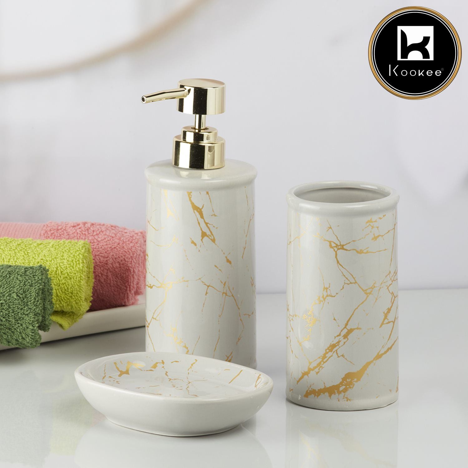 Kookee Ceramic Bathroom Sets, Grey, ART09731