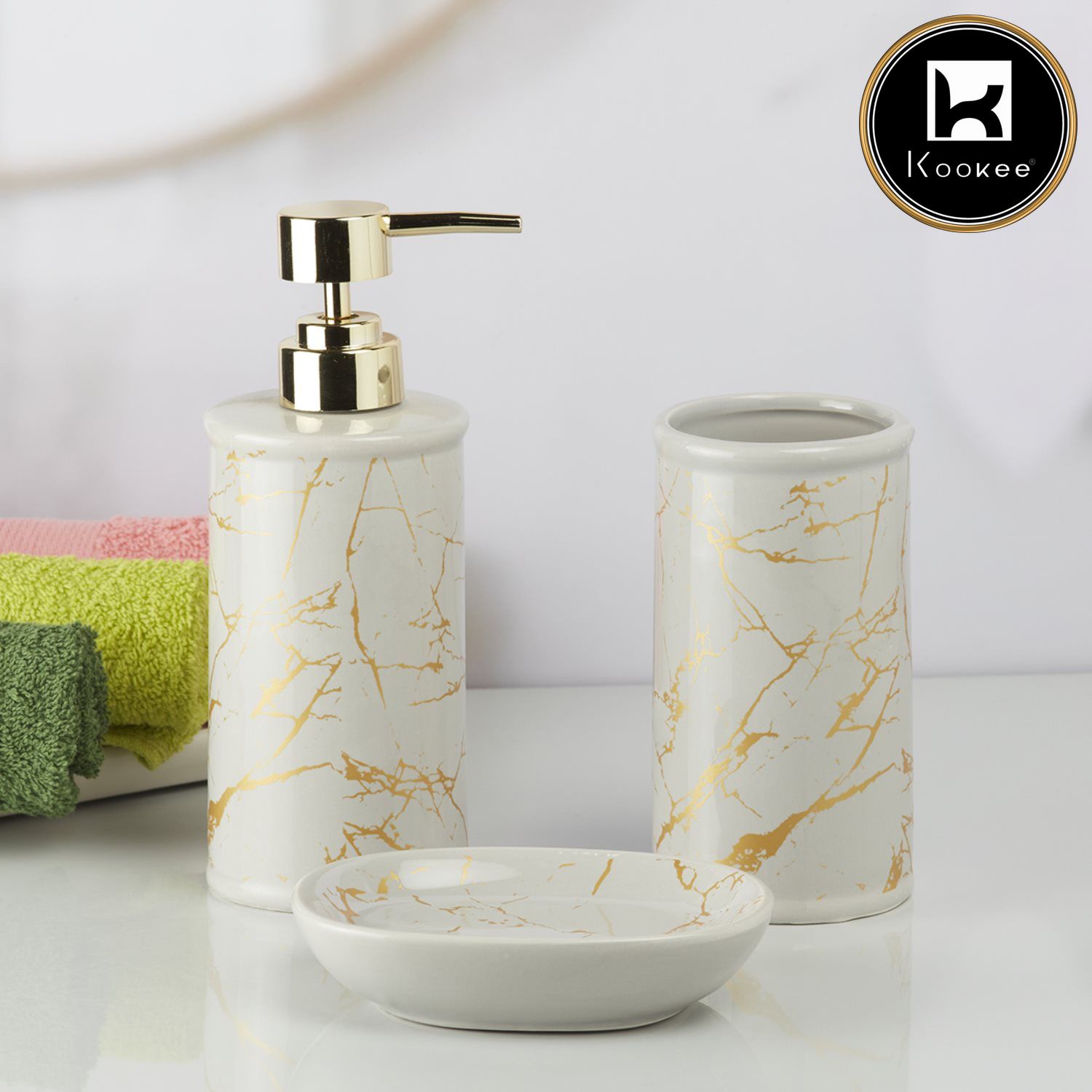 Kookee Ceramic Bathroom Sets, Grey, ART09731