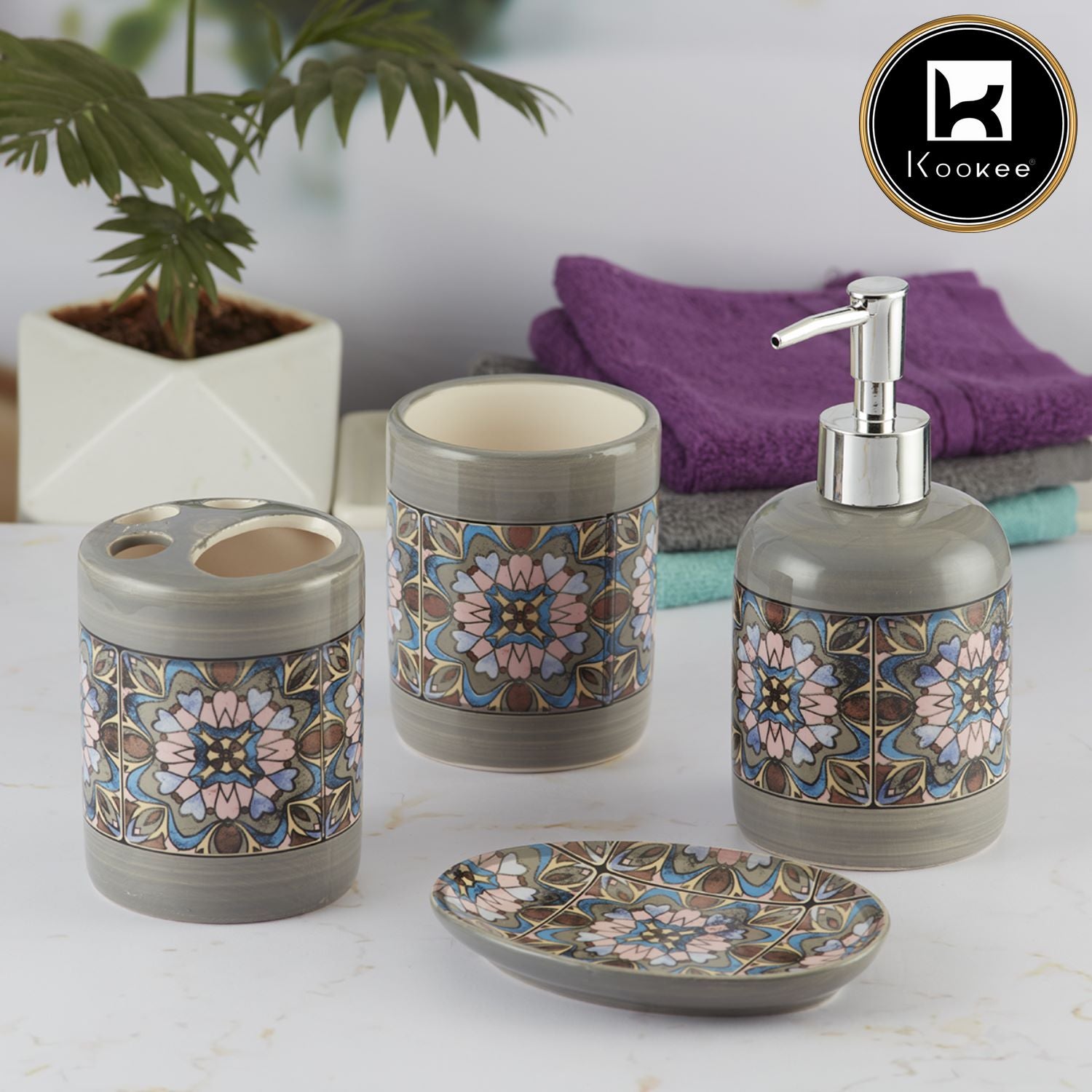 Kookee Ceramic Bathroom Sets, Grey, ART09732