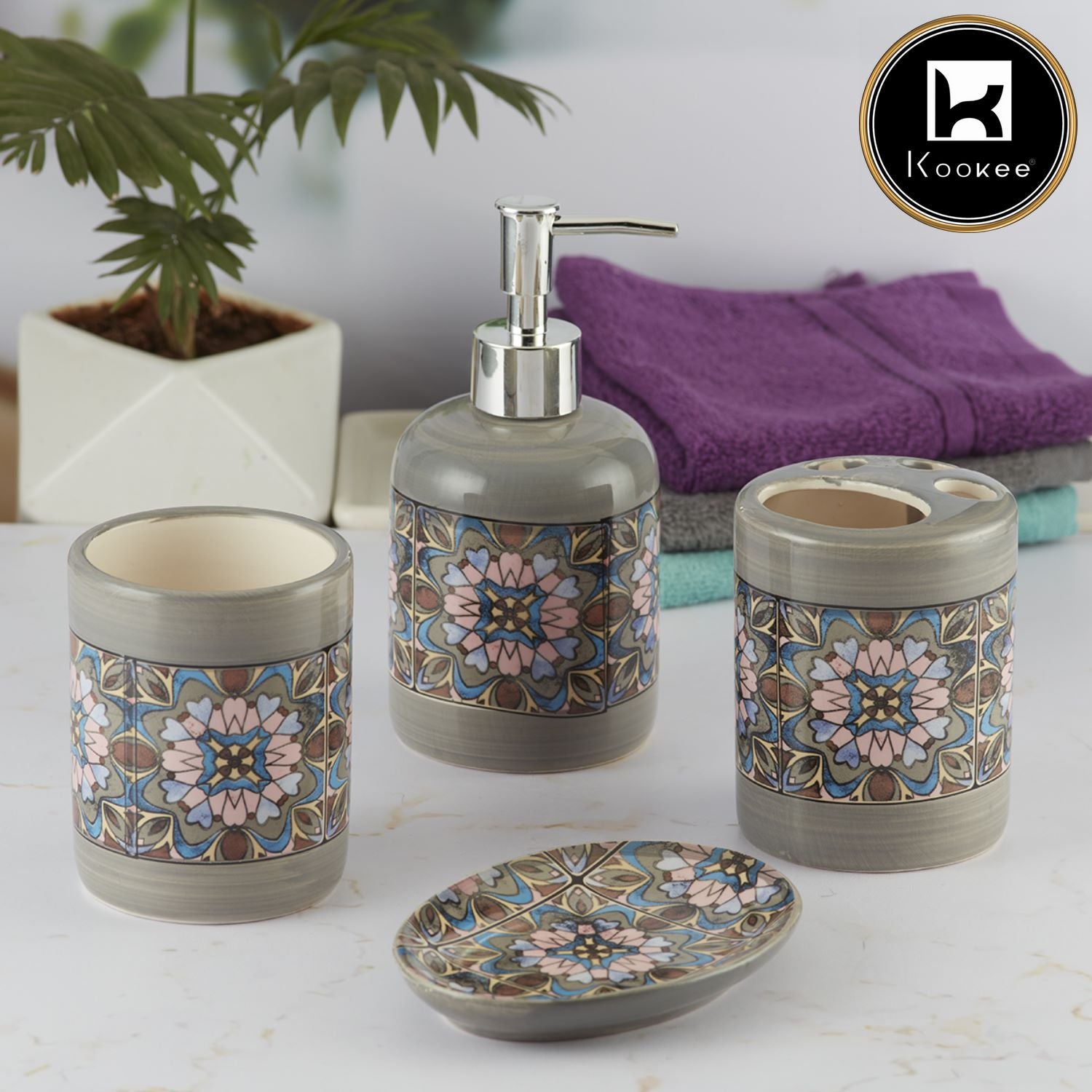 Kookee Ceramic Bathroom Sets, Grey, ART09732