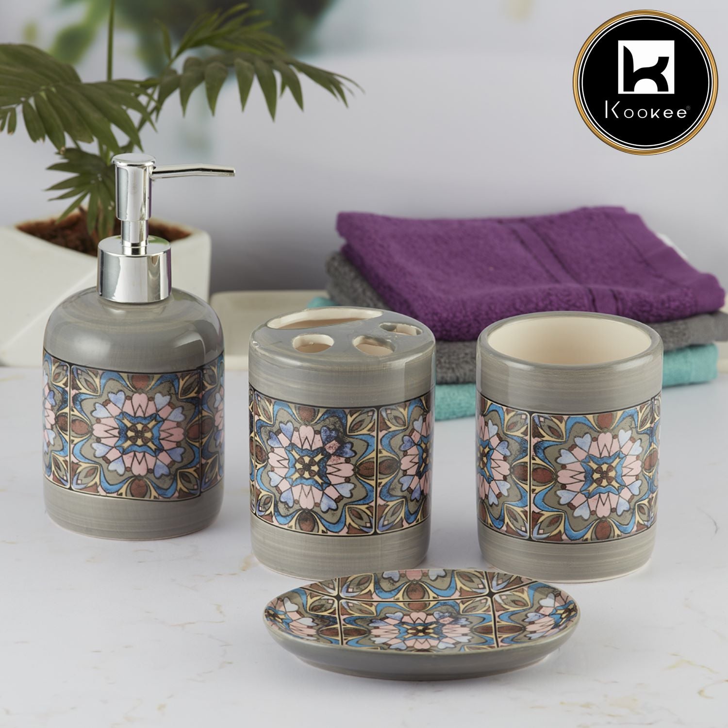 Kookee Ceramic Bathroom Sets, Grey, ART09732
