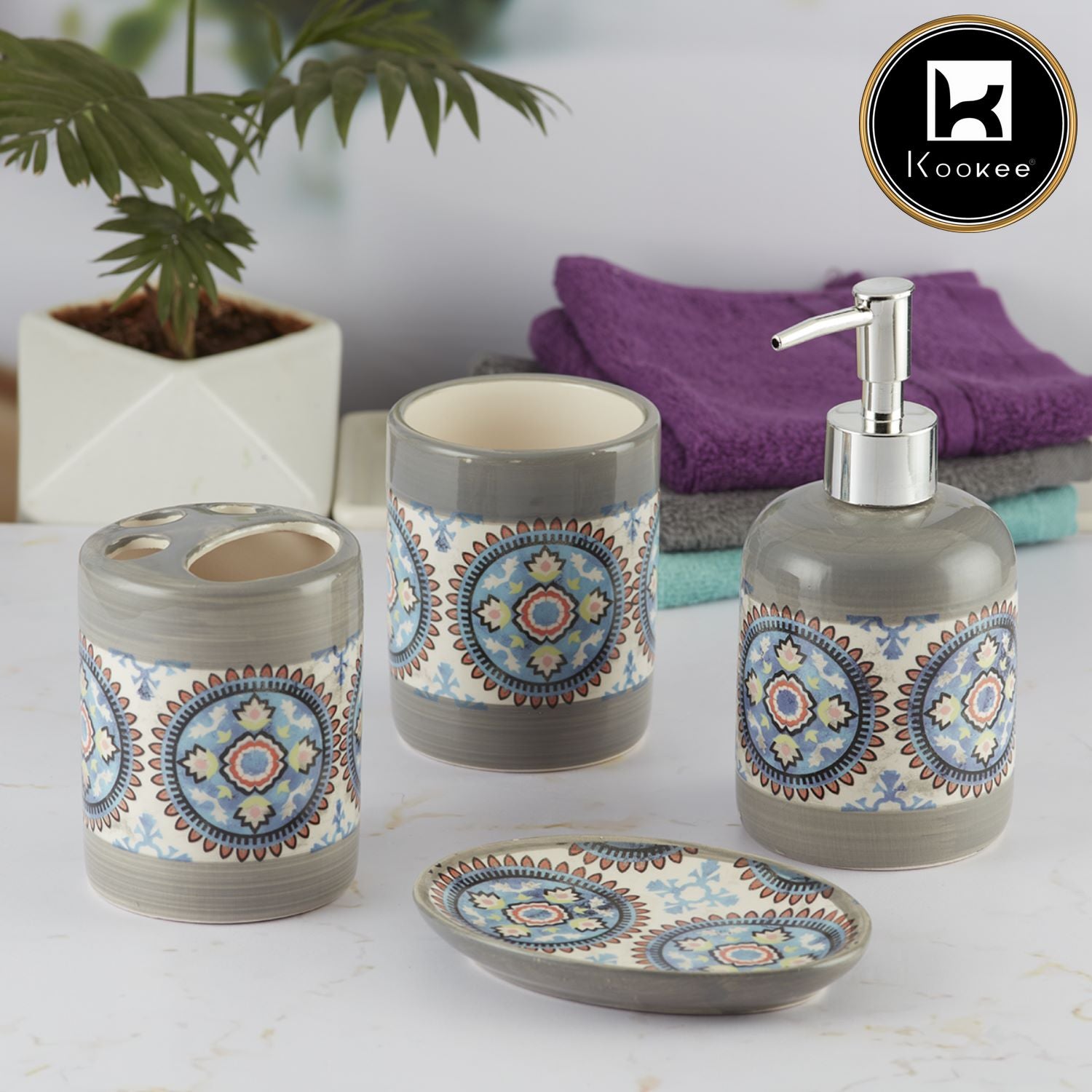 Kookee Ceramic Bathroom Sets, Grey, ART09733