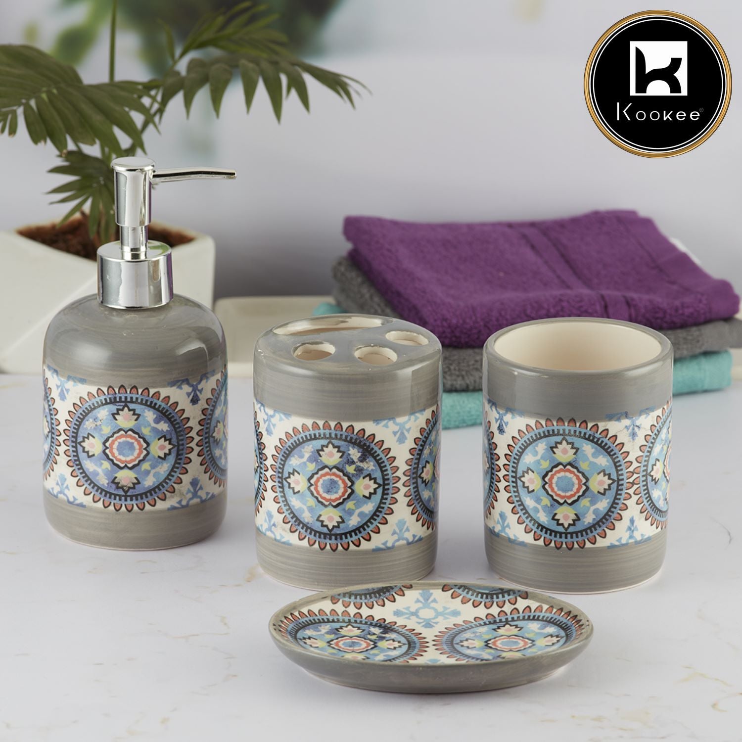 Kookee Ceramic Bathroom Sets, Grey, ART09733