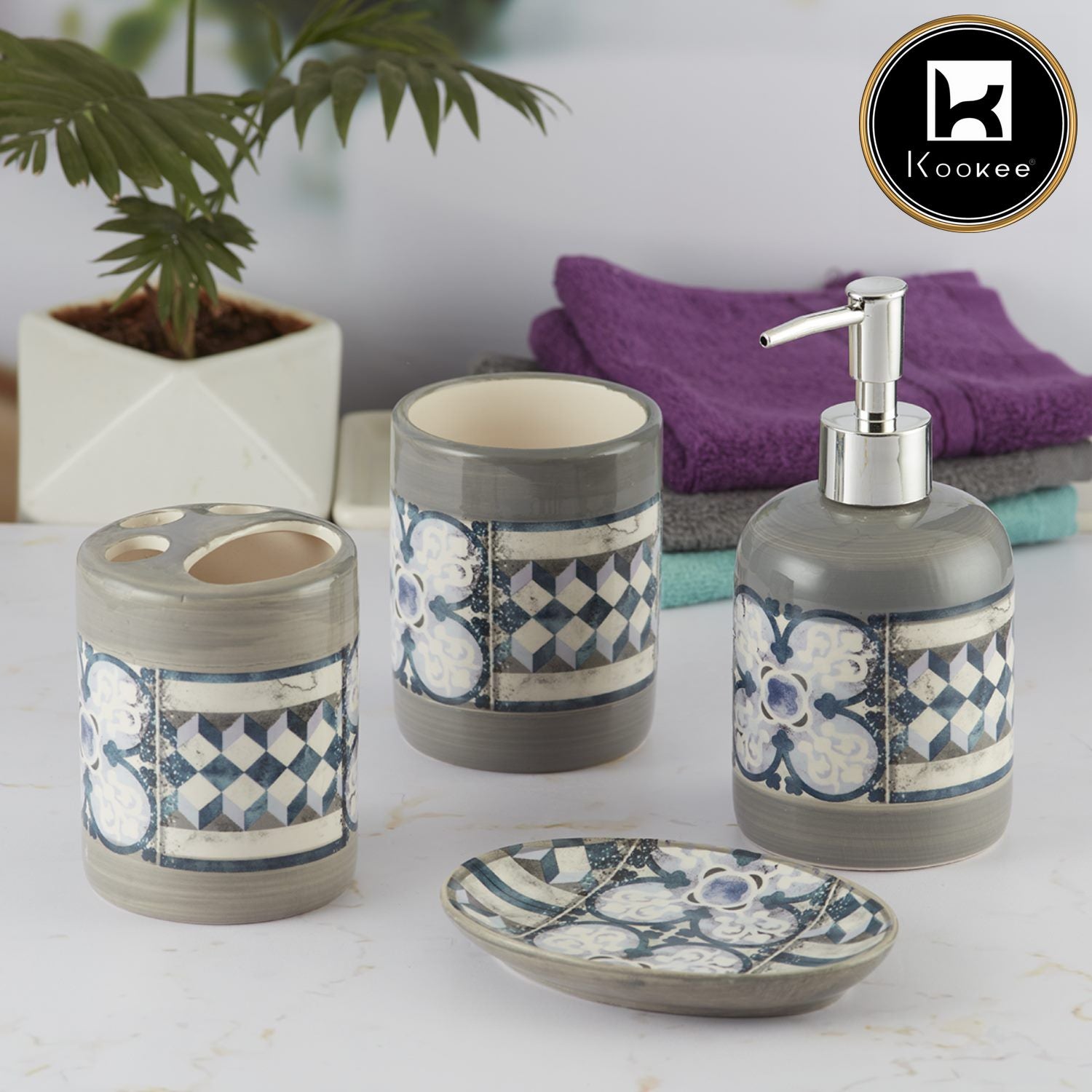Kookee Ceramic Bathroom Sets, Grey, ART09734