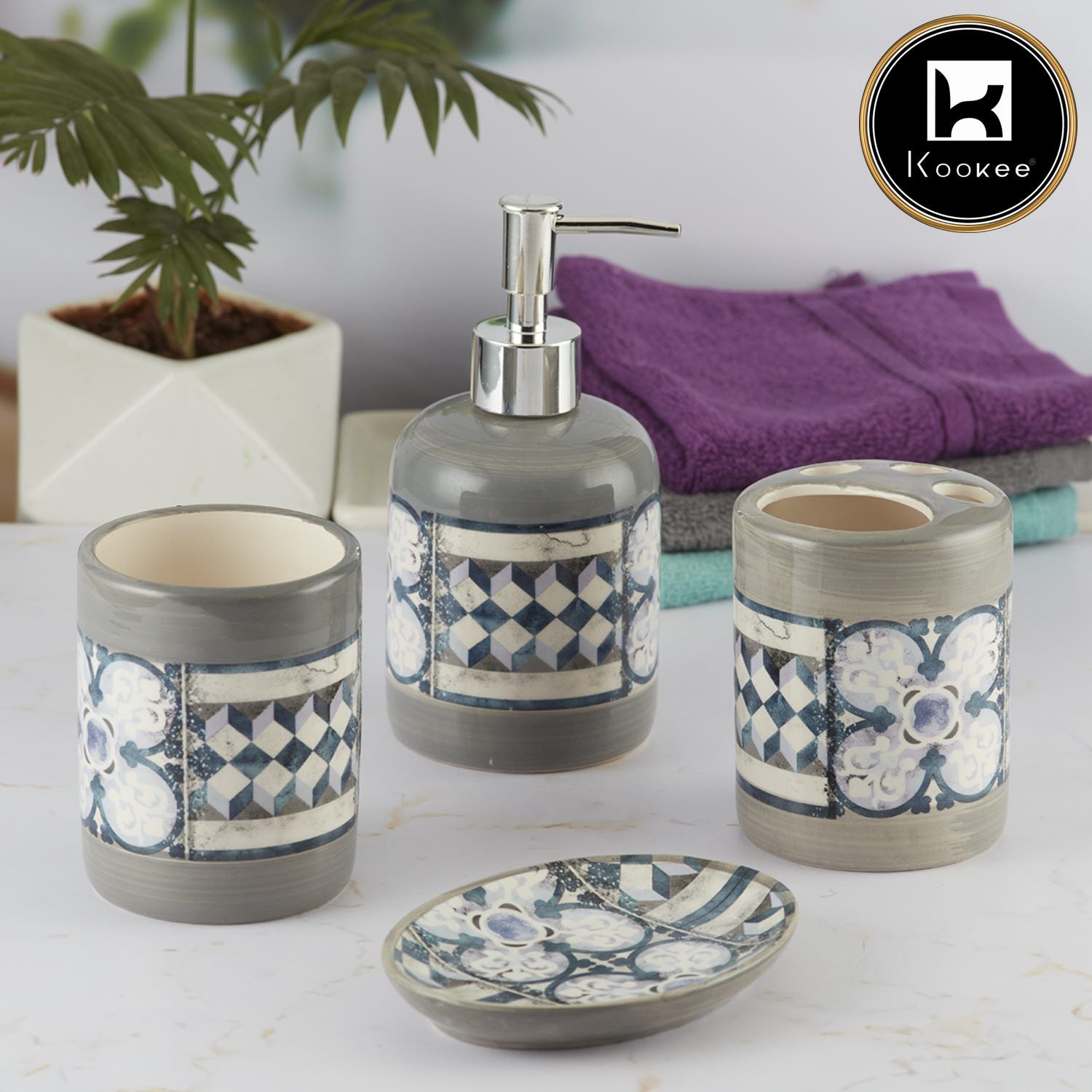 Kookee Ceramic Bathroom Sets, Grey, ART09734
